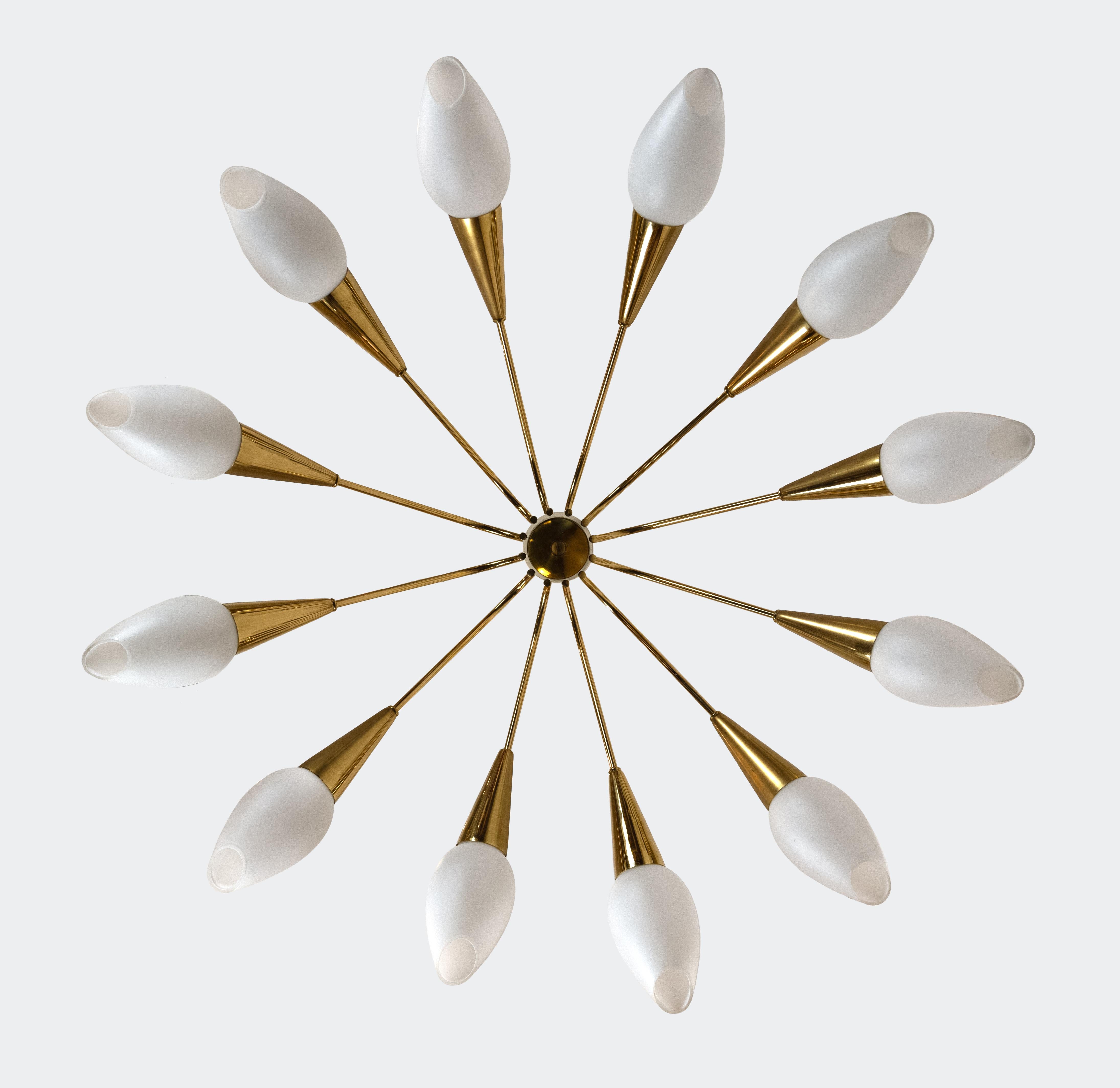 Frosted A Twelve-Light Ceiling Mounted Fixture in the Style of Carlo Mollino For Sale
