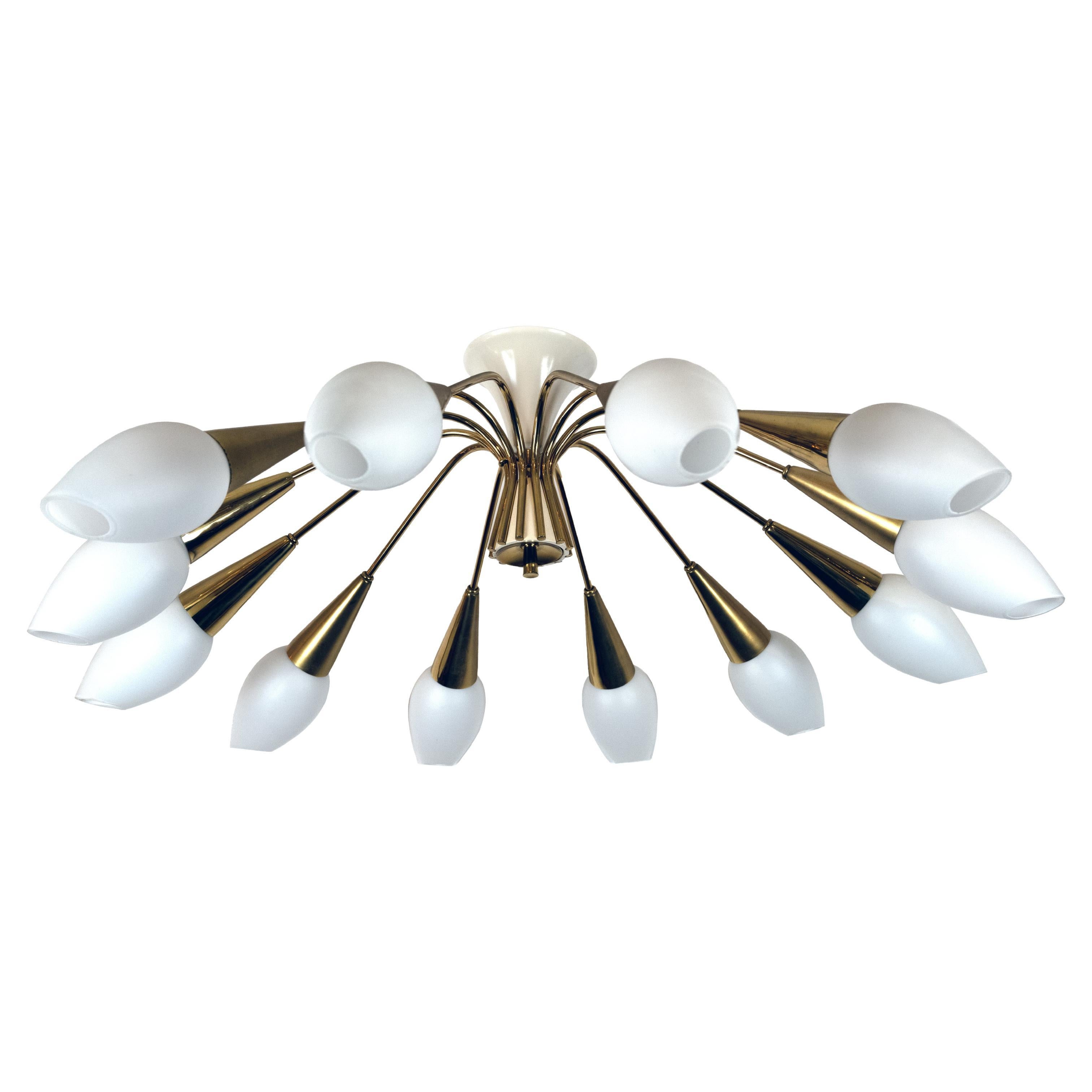 A Twelve-Light Ceiling Mounted Fixture in the Style of Carlo Mollino For Sale