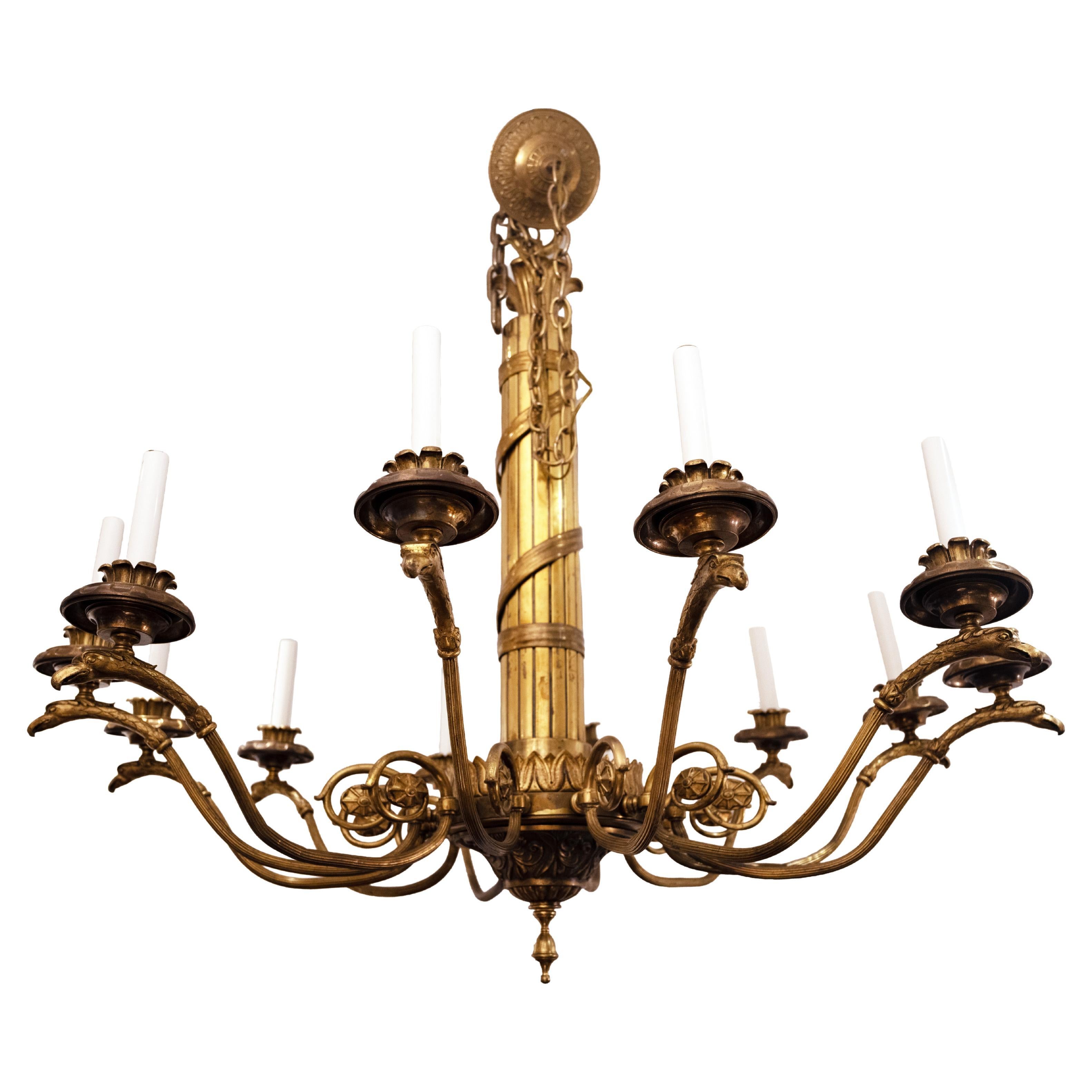 A Twelve-Light French Neoclassical-Style Chandelier For Sale