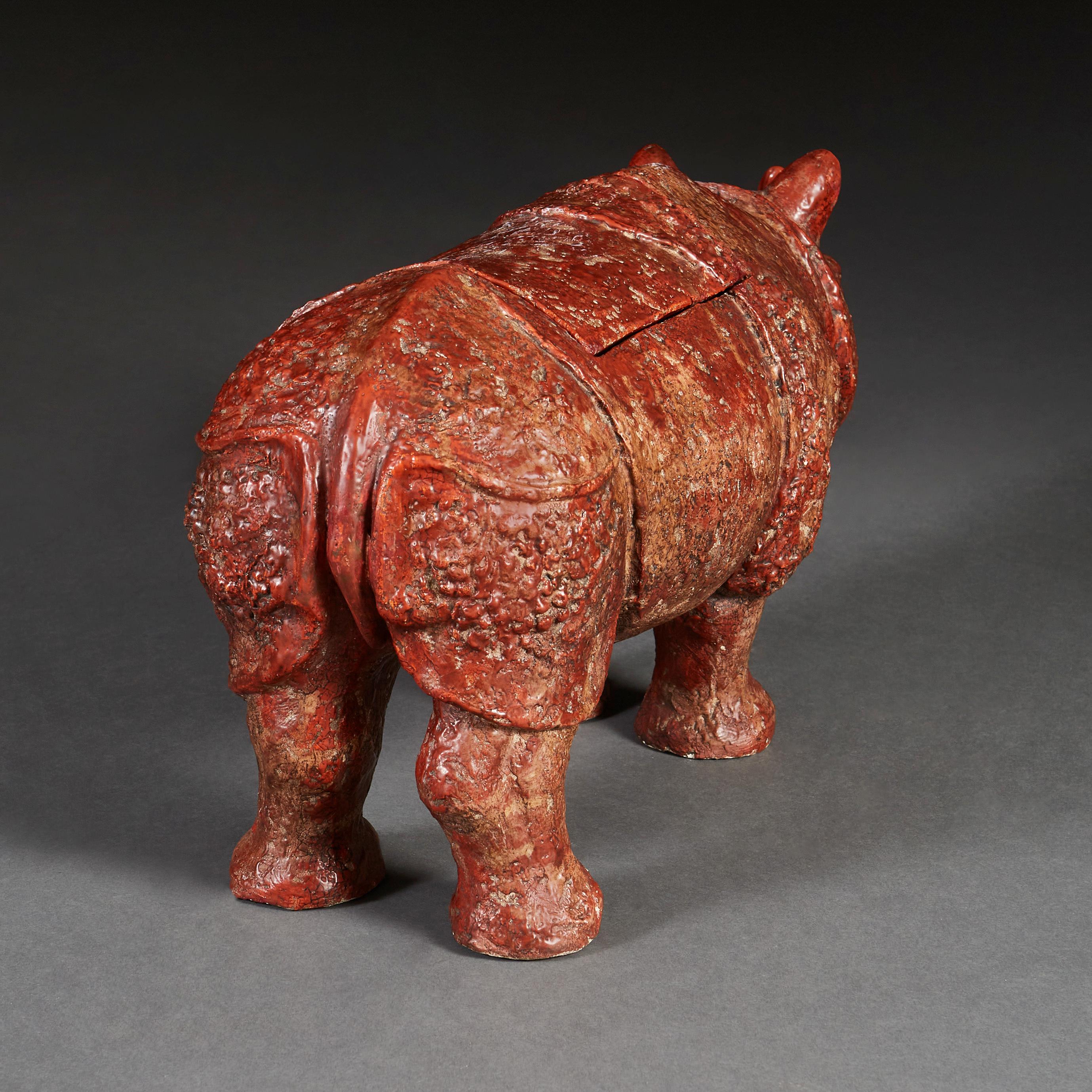 Glazed Twentieth Century Ceramic Rhinoceros Sculpture or Vessel