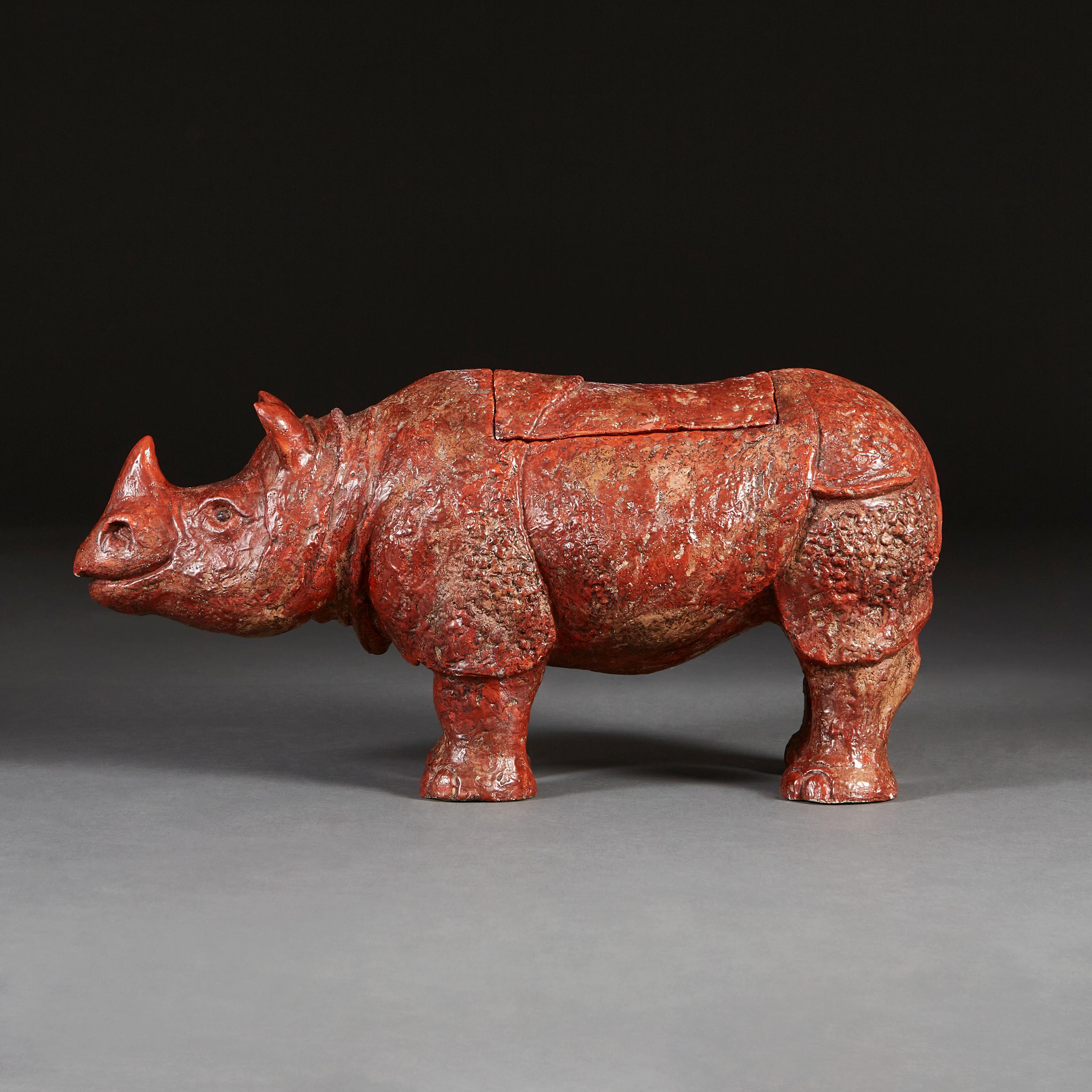 Twentieth Century Ceramic Rhinoceros Sculpture or Vessel In Good Condition In London, GB