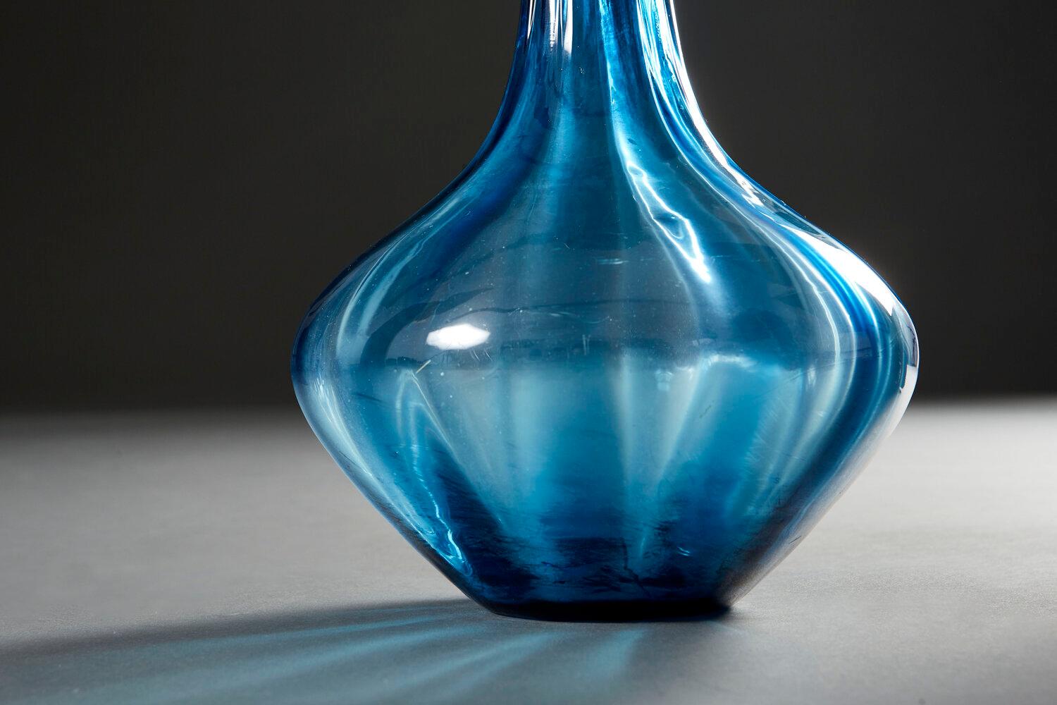 Twisted Blue Glass Vase as a Table Lamp In Good Condition In London, GB