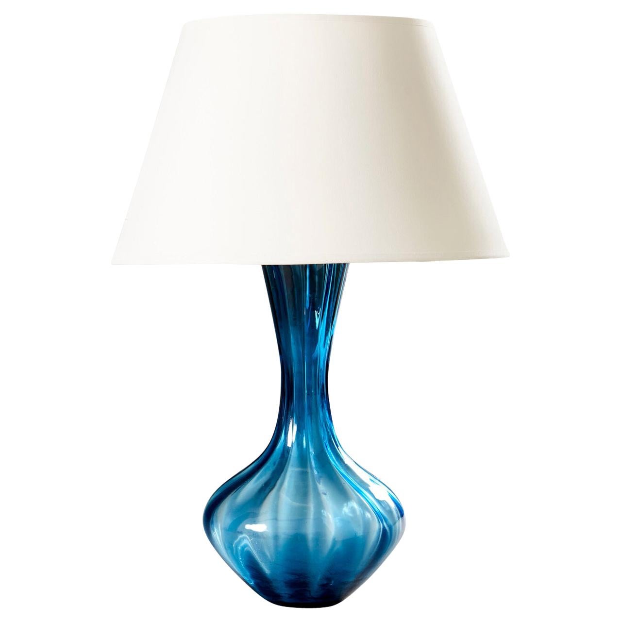 Twisted Blue Glass Vase as a Table Lamp
