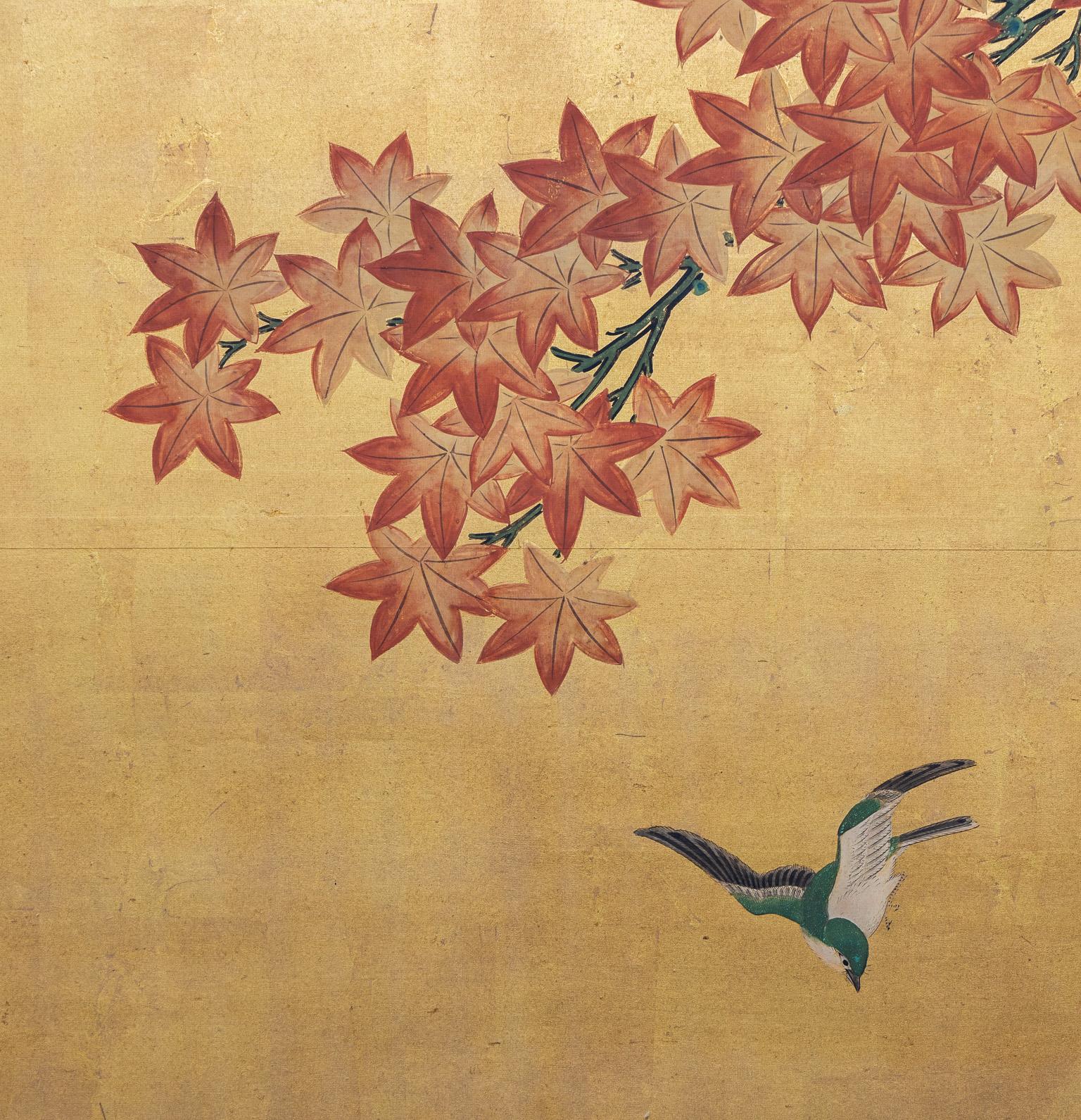 Japanese Two-Panel Folding Screen with Autumn Landscape, circa 1860-70