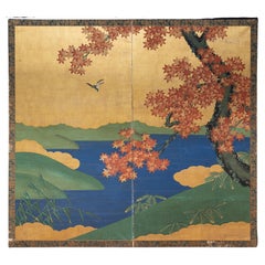 Two-Panel Folding Screen with Autumn Landscape circa 1860-70