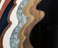 A two-panel Hohoe folding screen depicting a large wave, signed Gyokuho saku