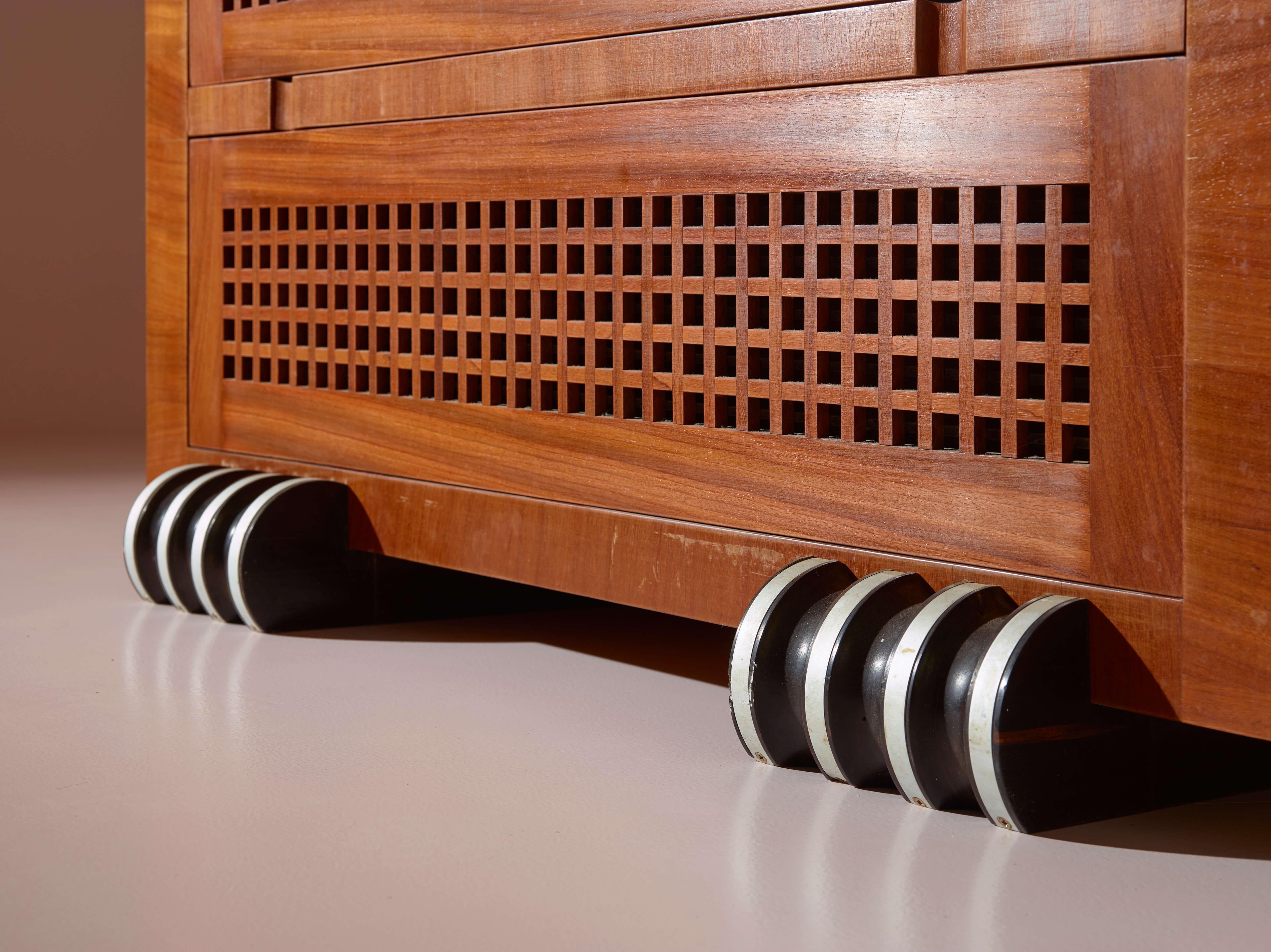 A two-part cabinet in rare exotic woods with solid ebony inlays, Italy, 1990s For Sale 9