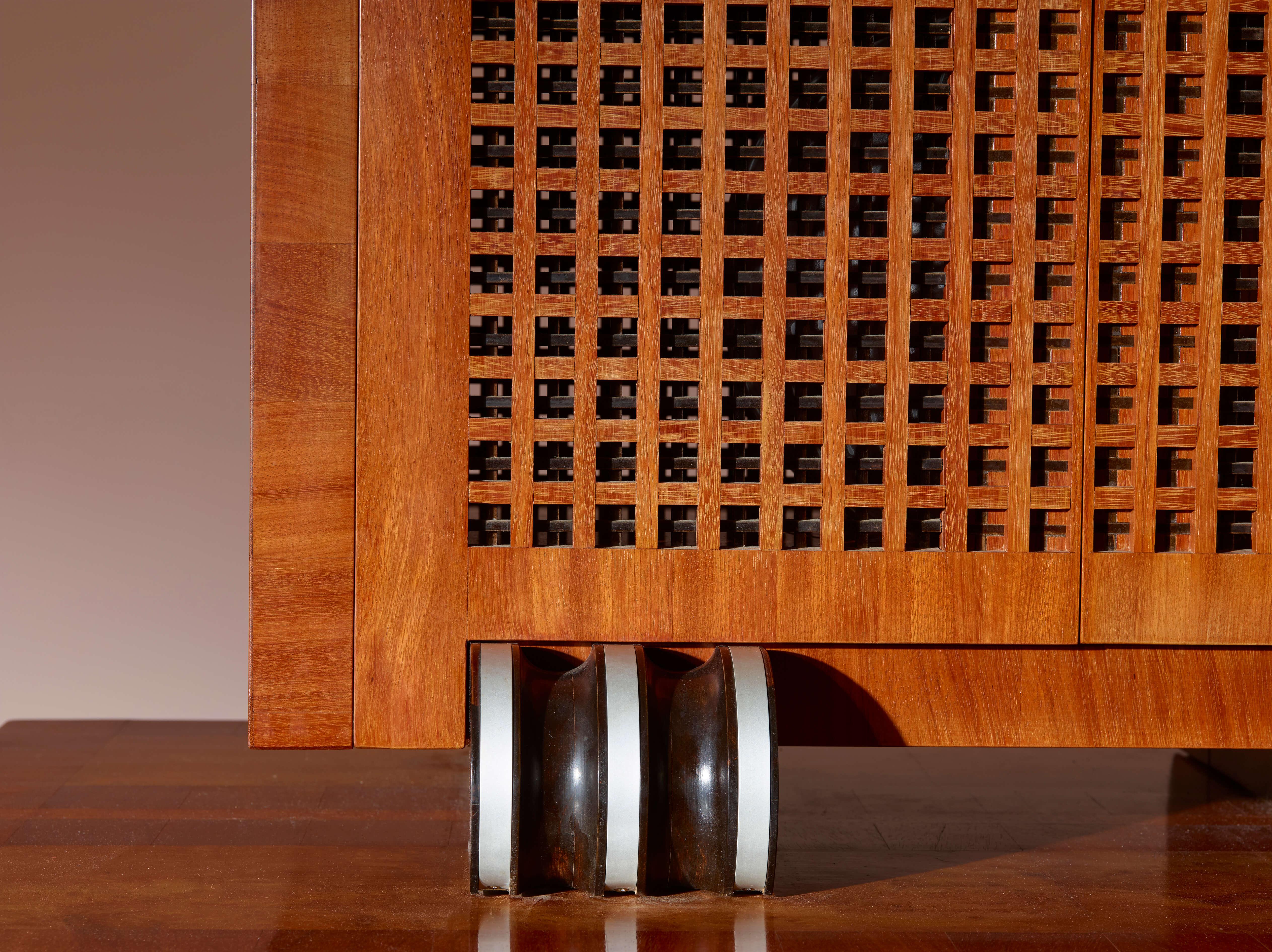 A two-part cabinet in rare exotic woods with solid ebony inlays, Italy, 1990s For Sale 13