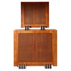 A two-part cabinet in rare exotic woods with solid ebony inlays, Italy, 1990s