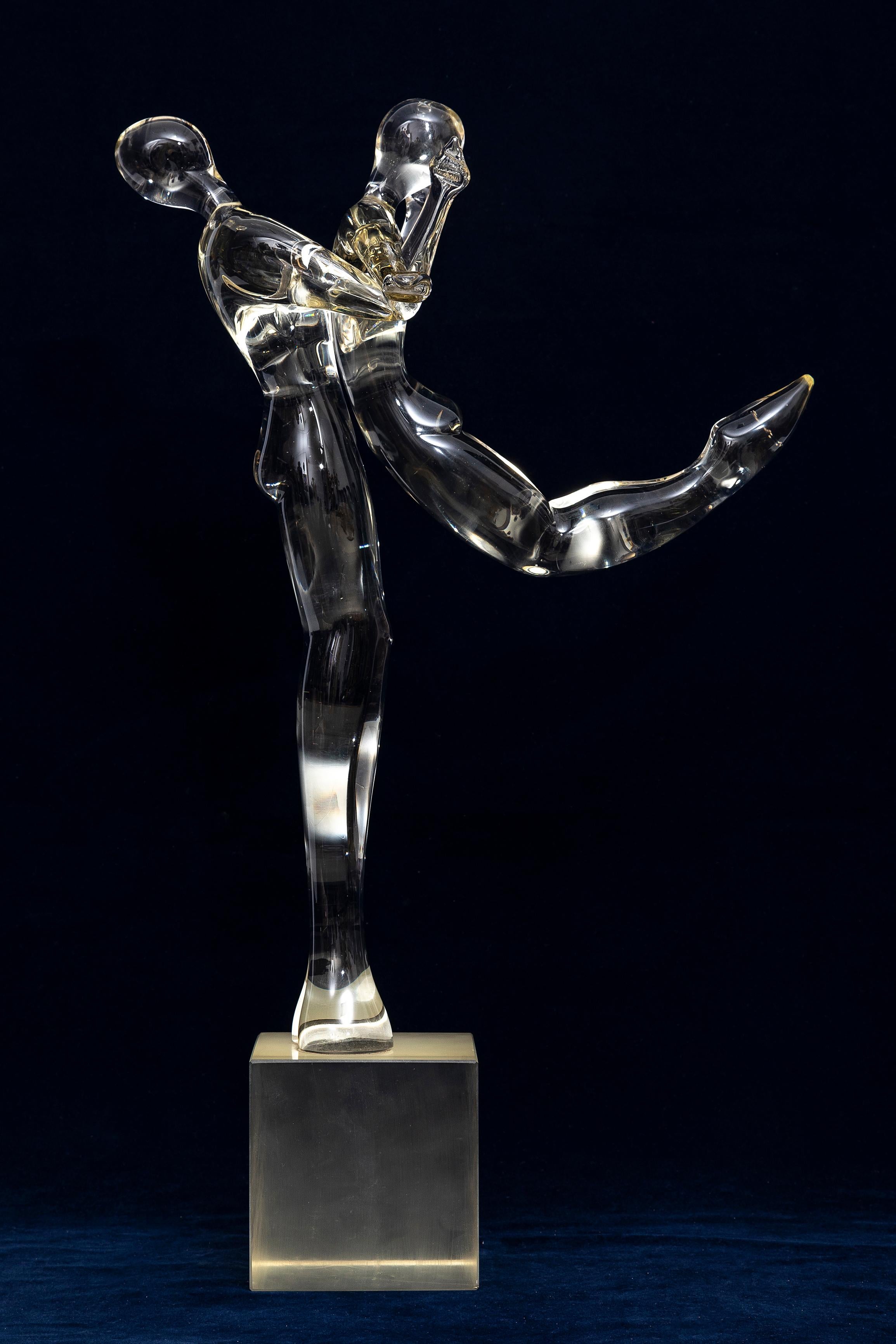 Carved A Two-piece Renato Anatra Gymnast Dancer Sculpture by Murano Art Glass, Signed For Sale
