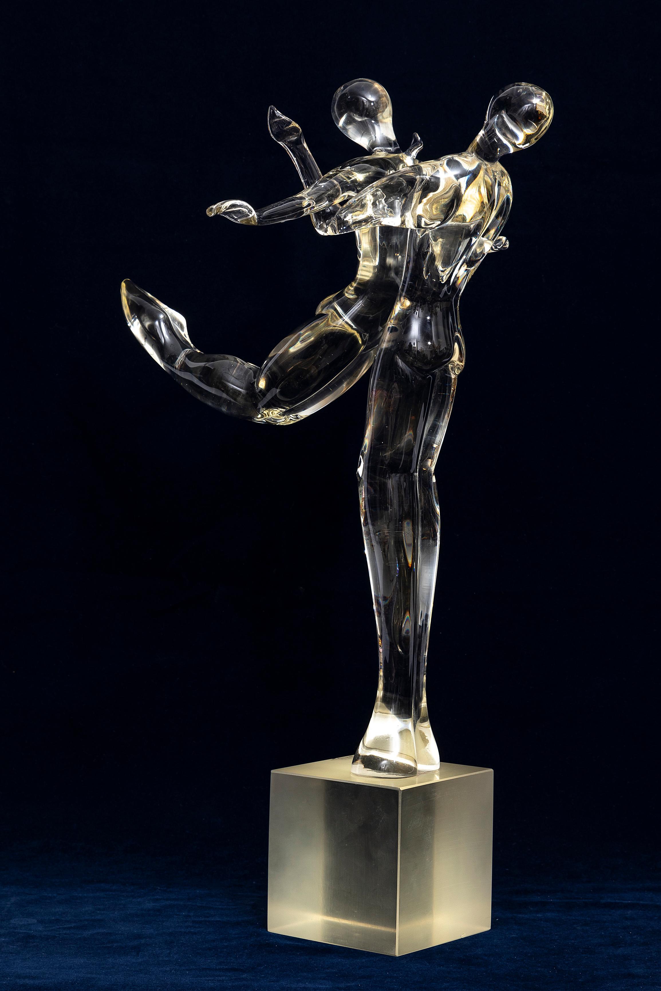 Late 20th Century A Two-piece Renato Anatra Gymnast Dancer Sculpture by Murano Art Glass, Signed For Sale