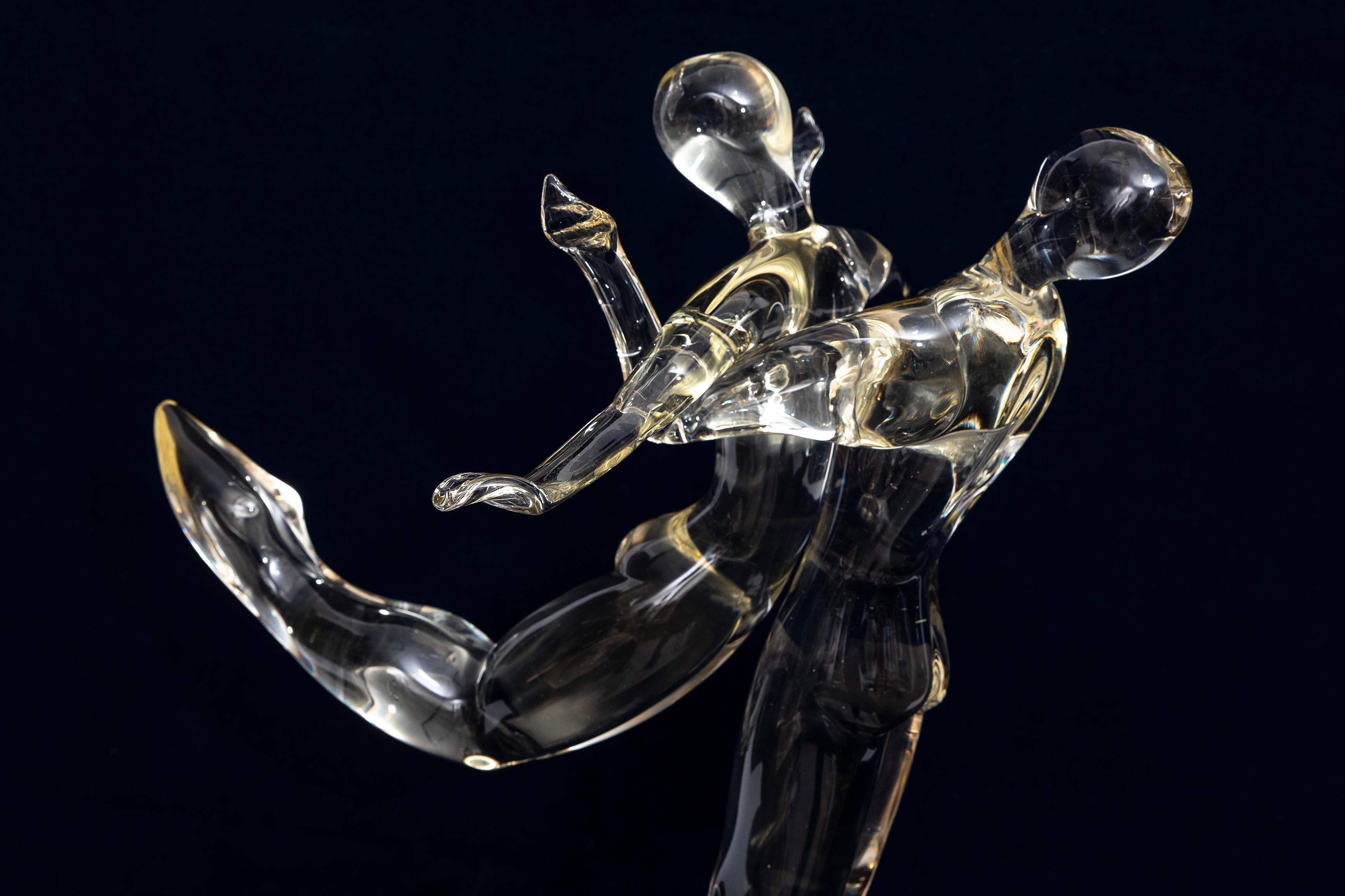 Cristal Sculpture d'une danseuse de sport Renato Anatra en deux pièces par Murano Art Glass, signée en vente