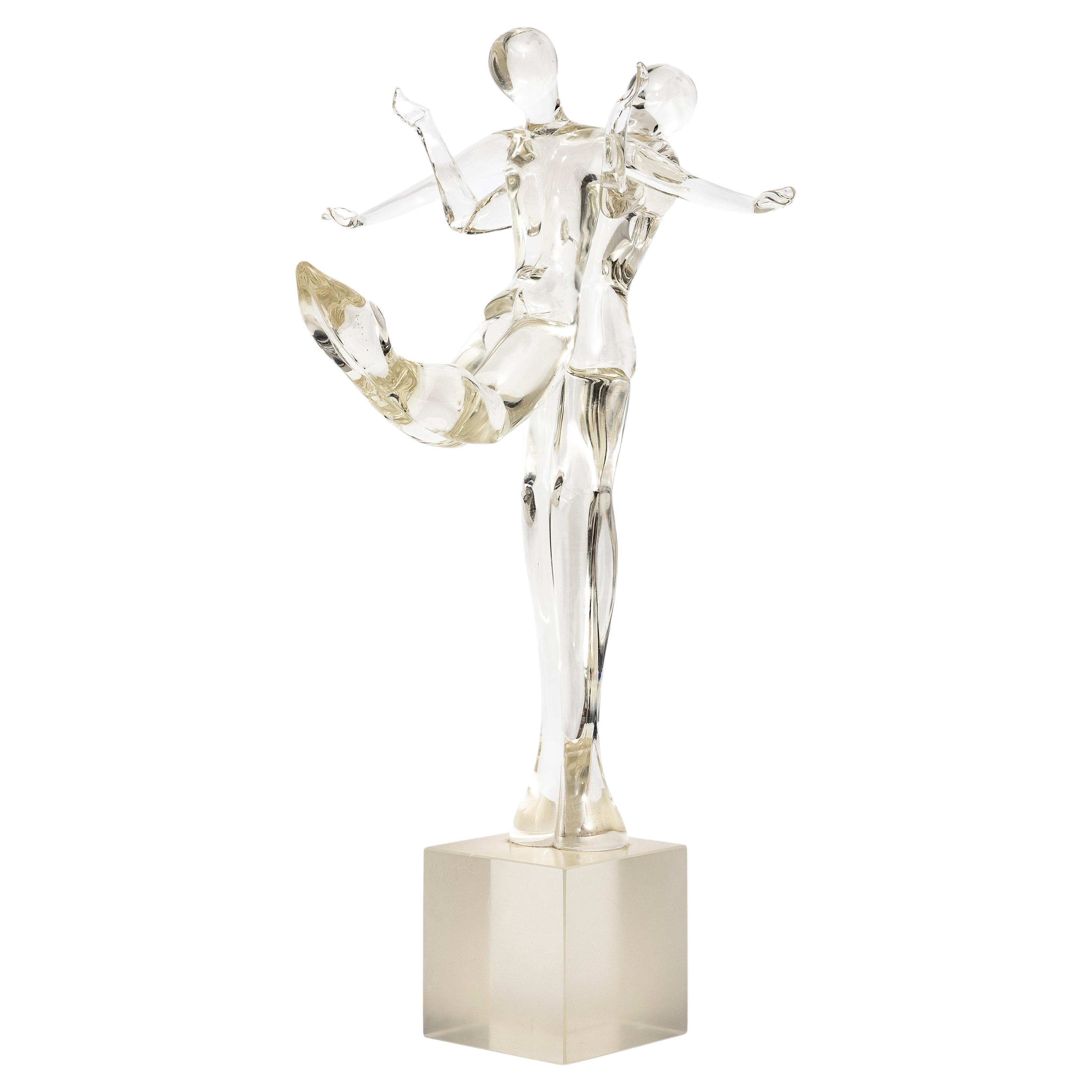 A Two-piece Renato Anatra Gymnast Dancer Sculpture by Murano Art Glass, Signed