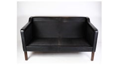 Two-Seater Sofa Upholstered in Black Leather Made by Stouby Møbelfabrik