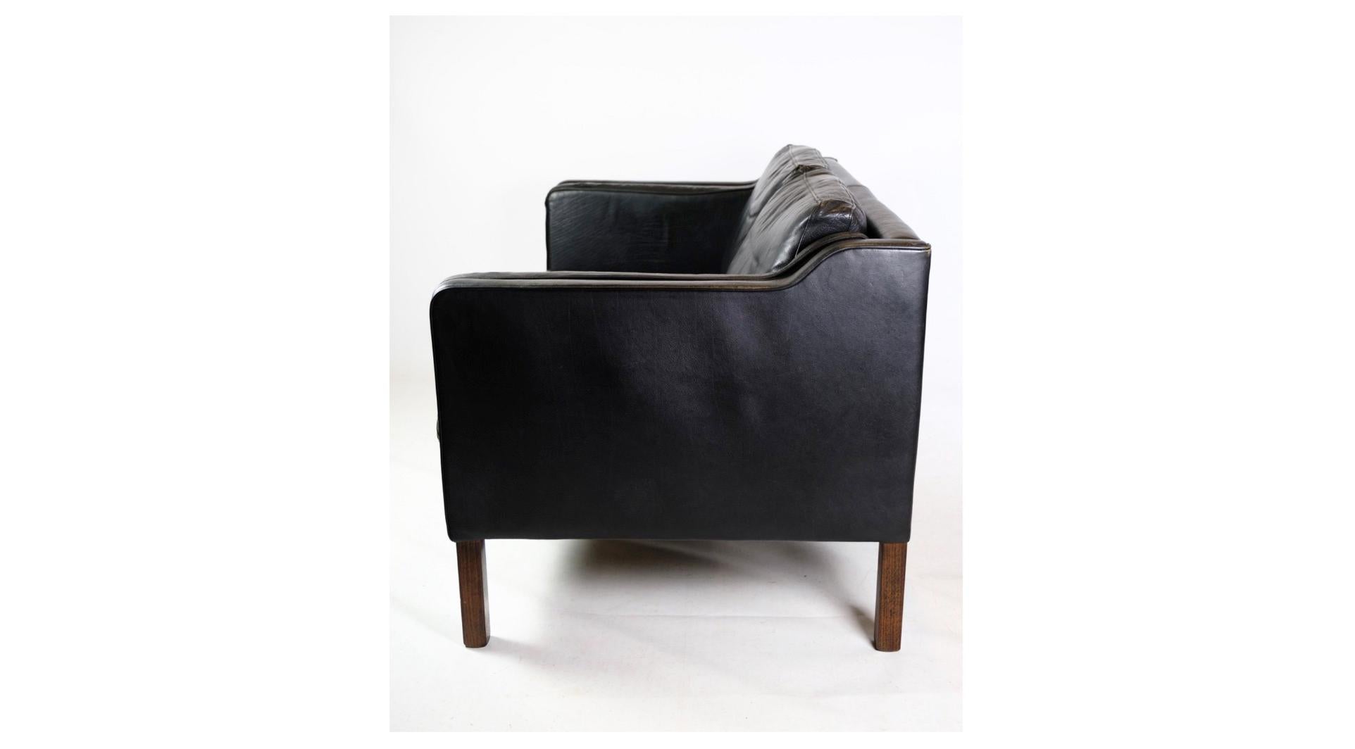 Unknown Two-Seater Sofa Upholstered in Black Leather Made by Stouby Møbelfabrik