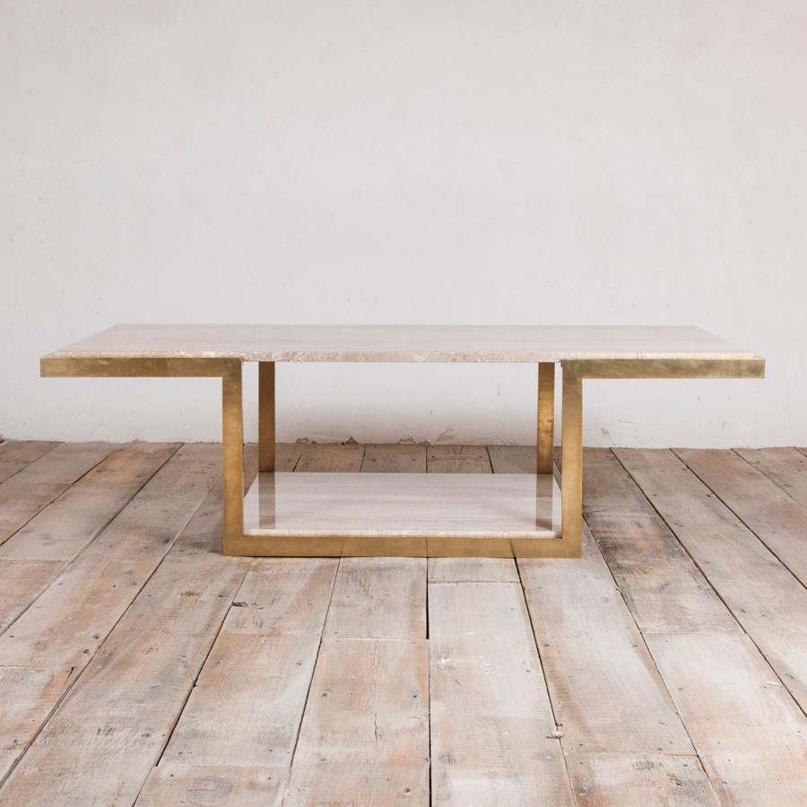 Italian Two-Tier Brass and Travertine Table