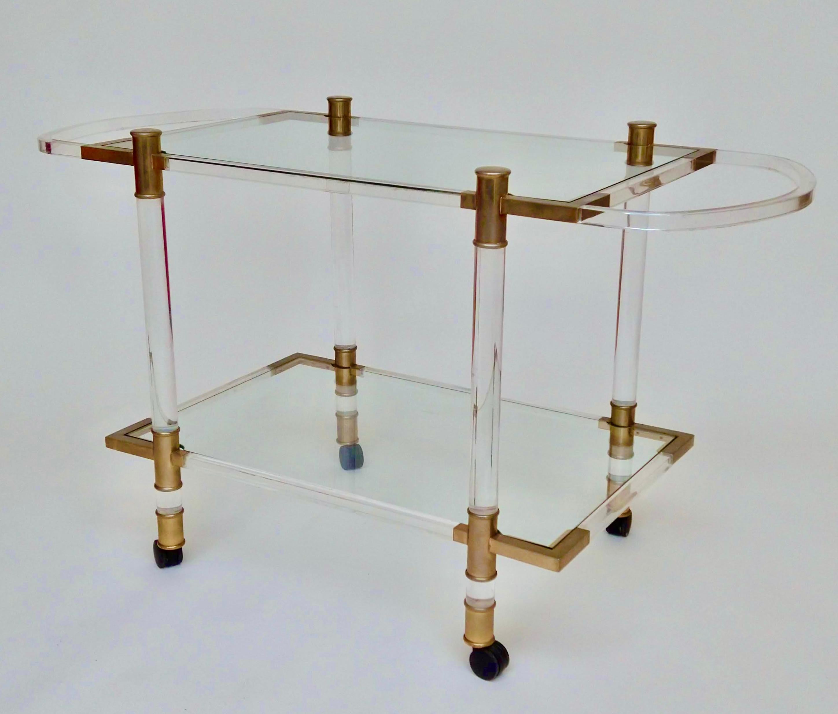 Two-Tier Italian Lucite and Brass-Plated Drinks Trolley / Bar Trolley, c.1970 1