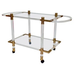 Two-Tier Italian Lucite and Brass-Plated Drinks Trolley / Bar Trolley, c.1970
