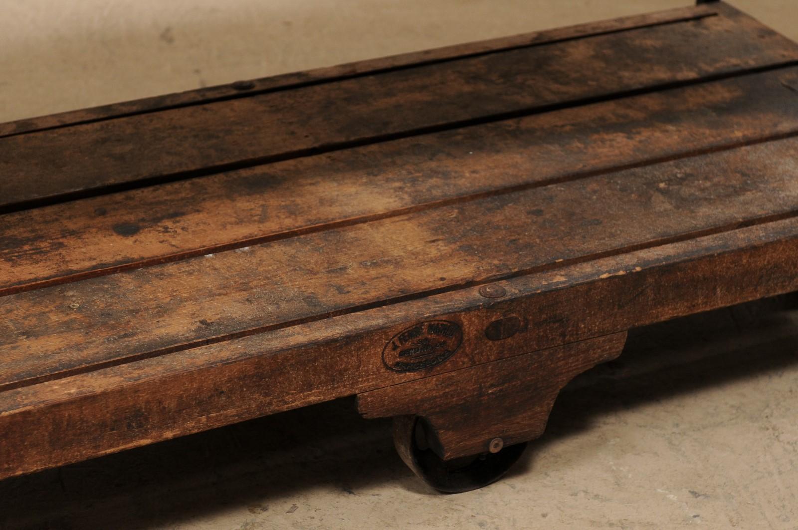 19th Century Two-Tiered Table Created w/ 19th C. Spanish Baker's Shelves, Rolls on Wheels