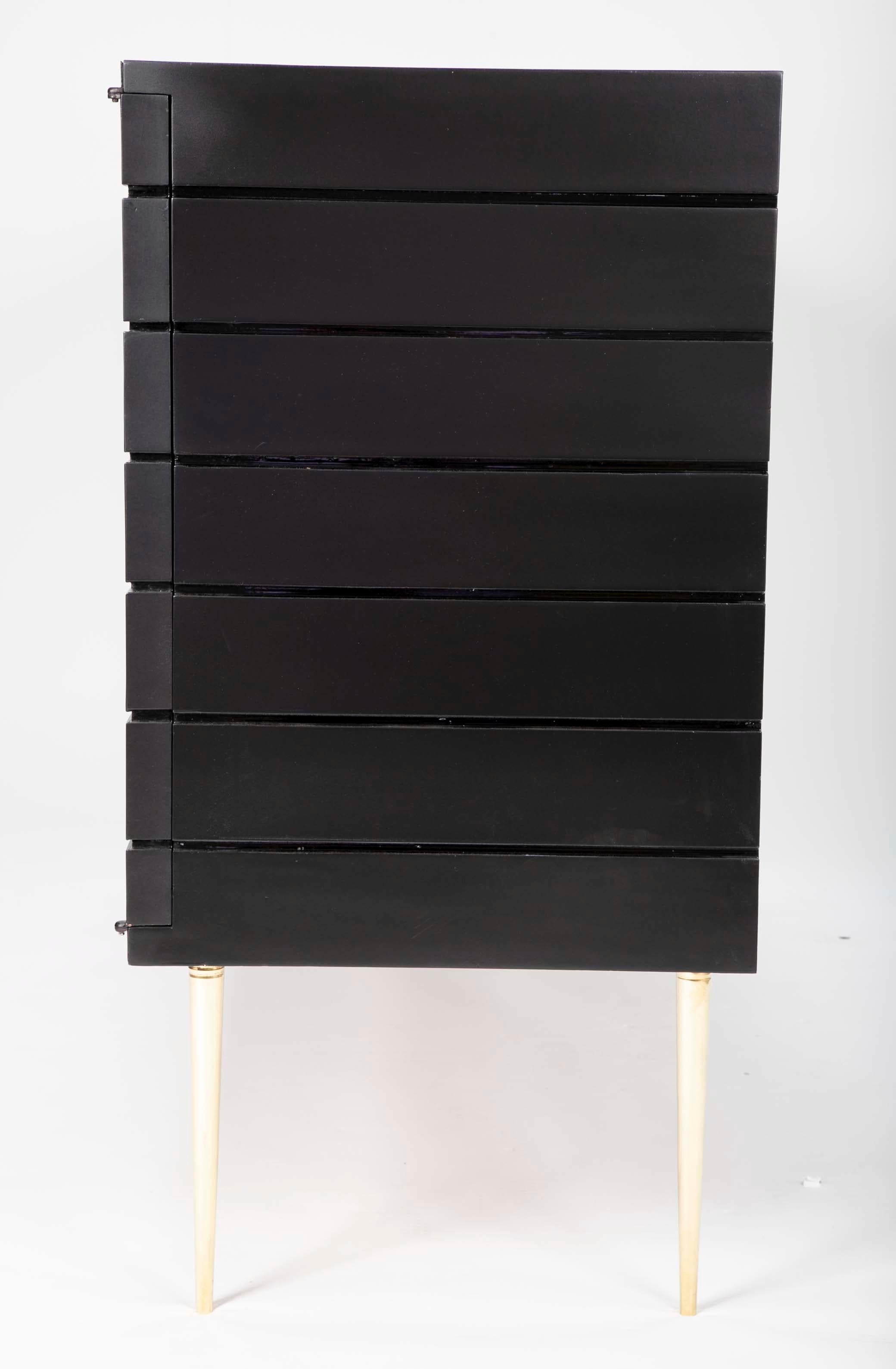 Two-Tone Black Italian Credenza on Brass Legs For Sale 8