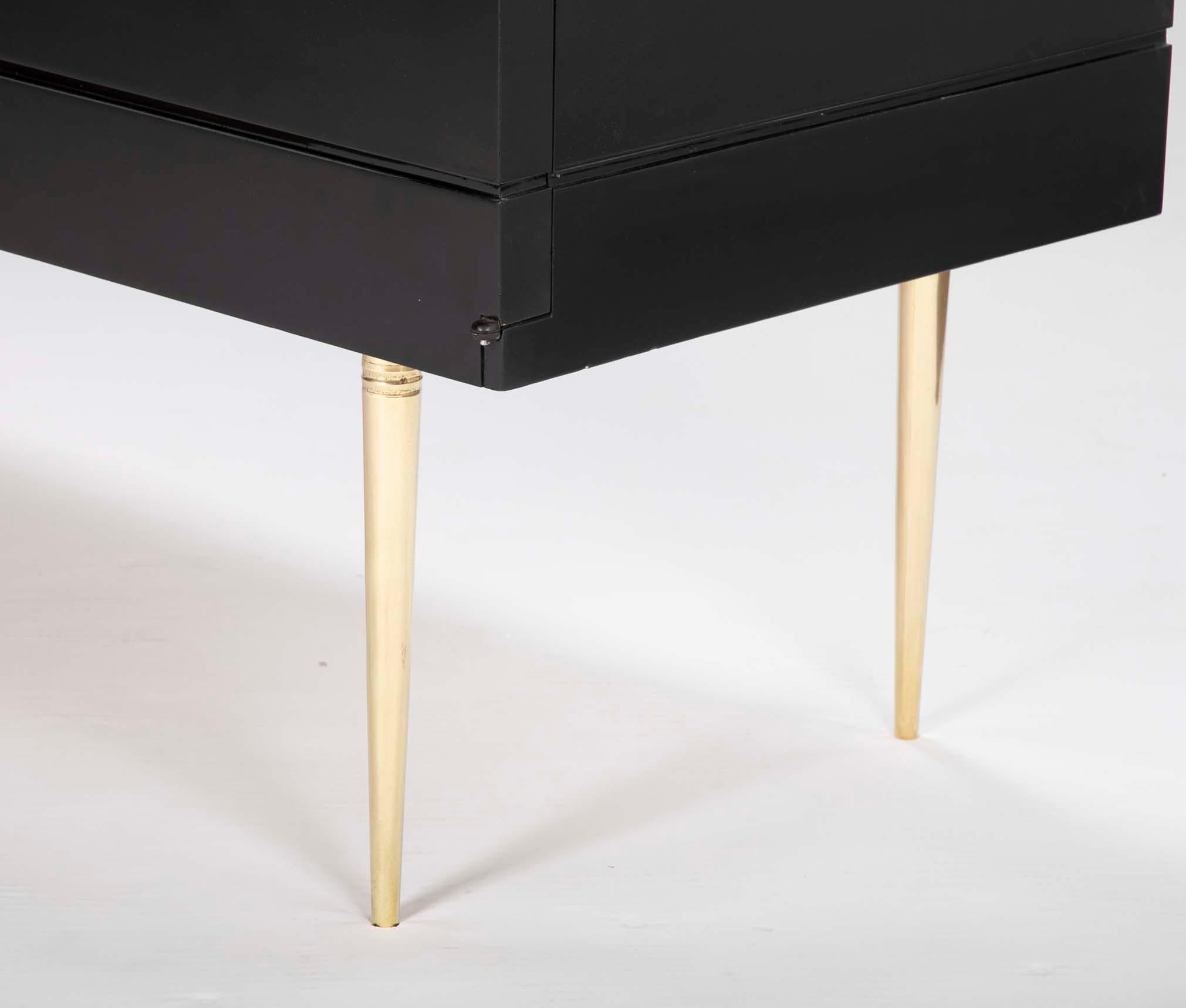 Two-Tone Black Italian Credenza on Brass Legs For Sale 9