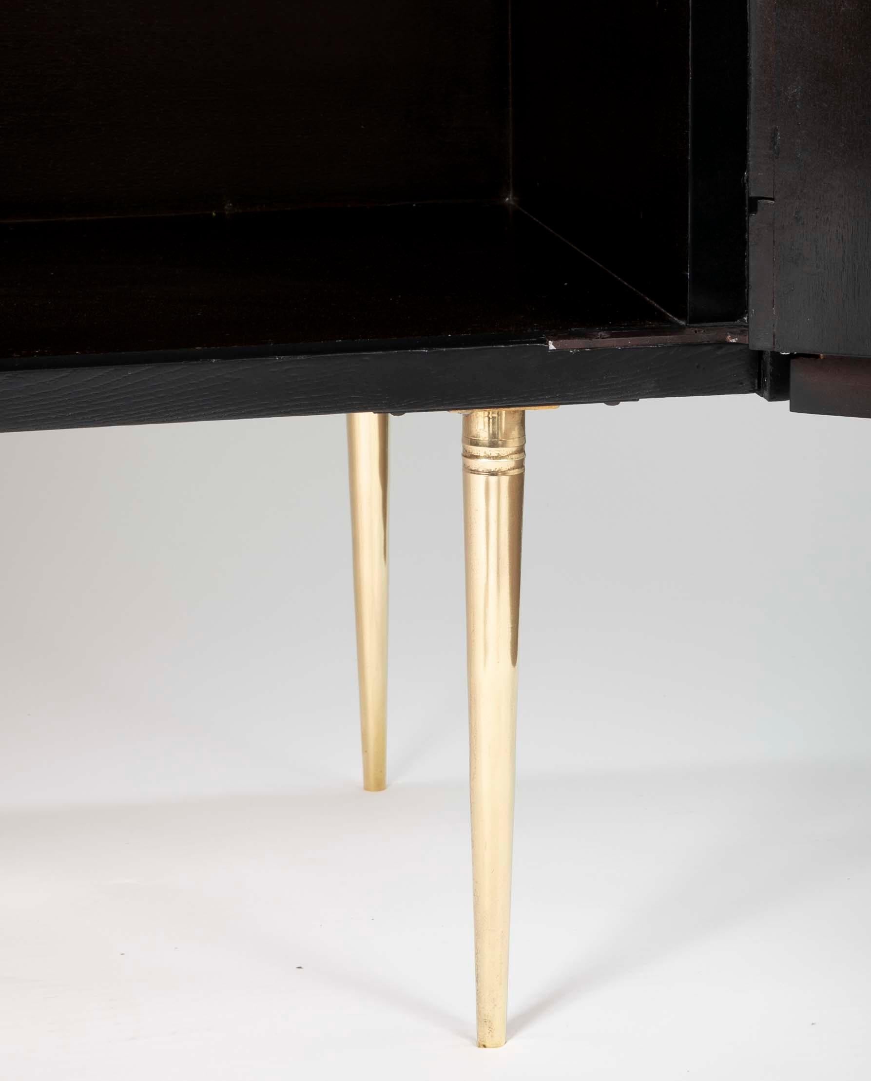 Mid-20th Century Two-Tone Black Italian Credenza on Brass Legs For Sale