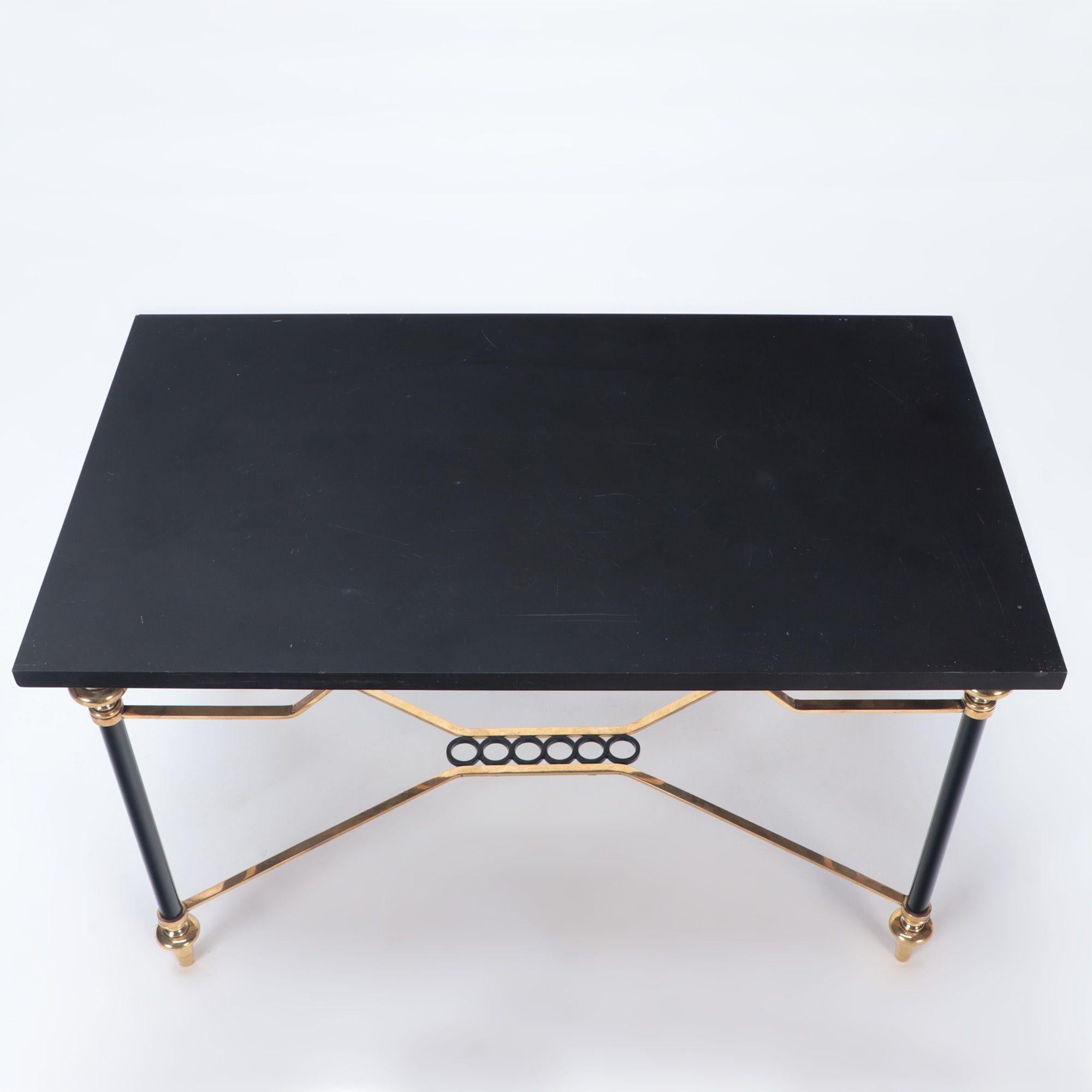 Mid-Century Modern Two Tone Bronze Coffee Table with Black Stone Top, Circa 1945 For Sale