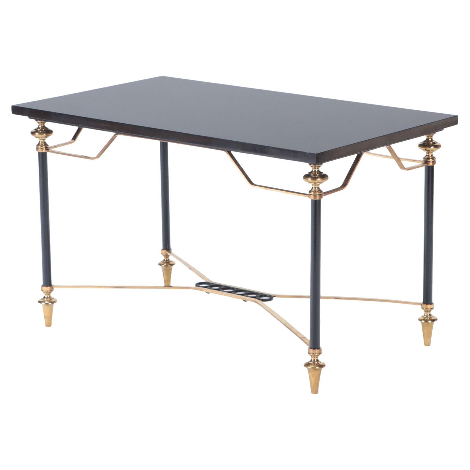Two Tone Bronze Coffee Table with Black Stone Top, Circa 1945 For Sale