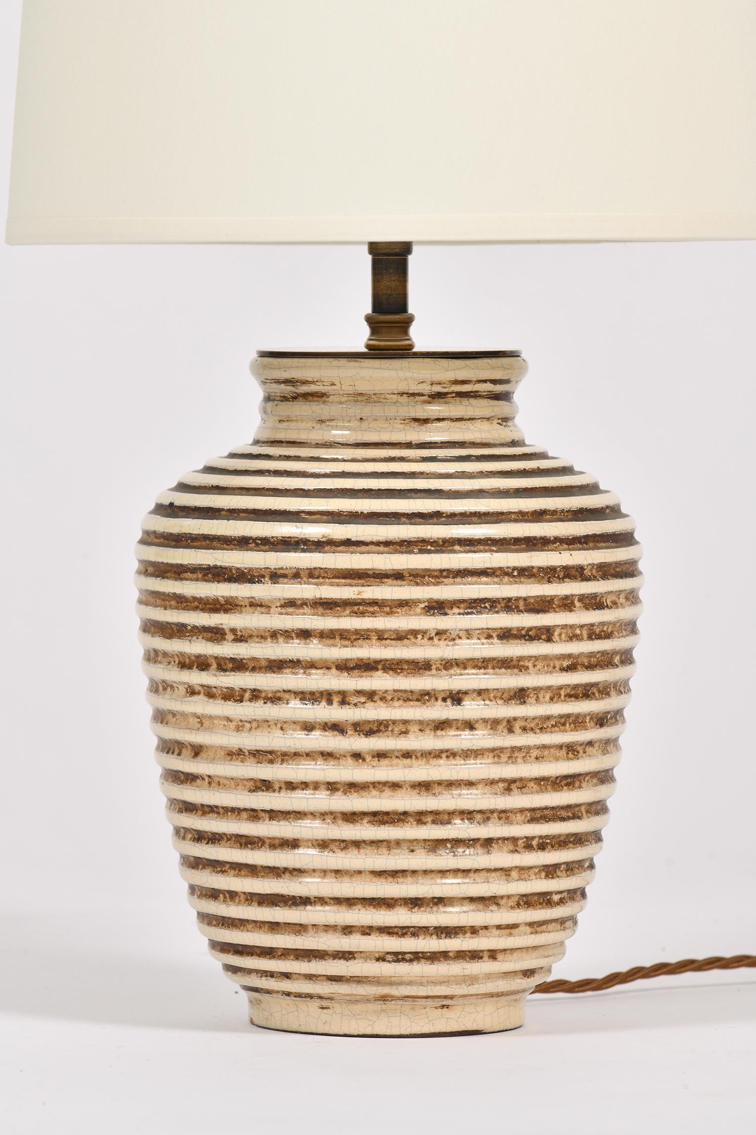 Art Deco Two-Tone Crakle Glazed Ceramic Lamp, by Primavera