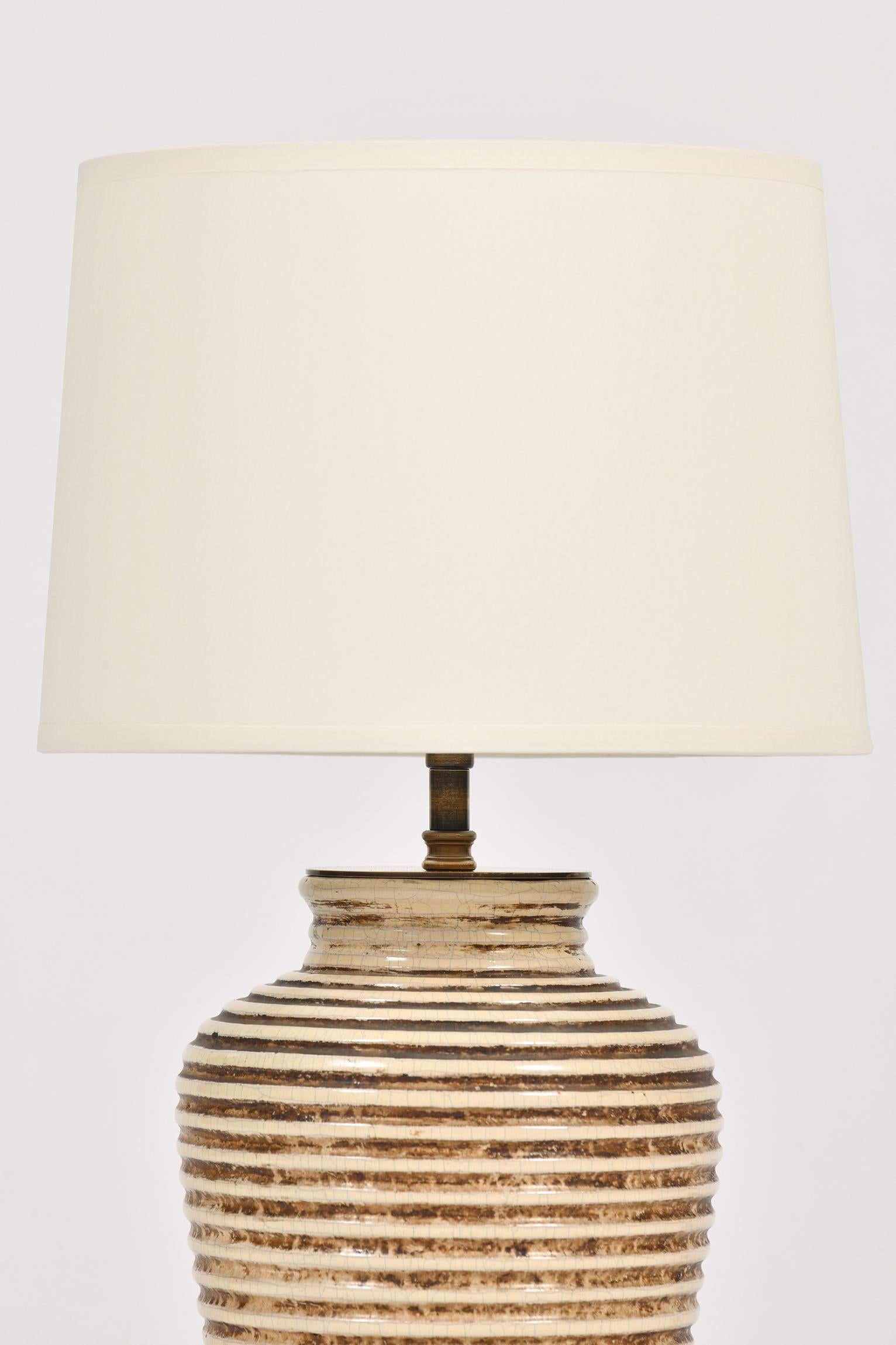 French Two-Tone Crakle Glazed Ceramic Lamp, by Primavera