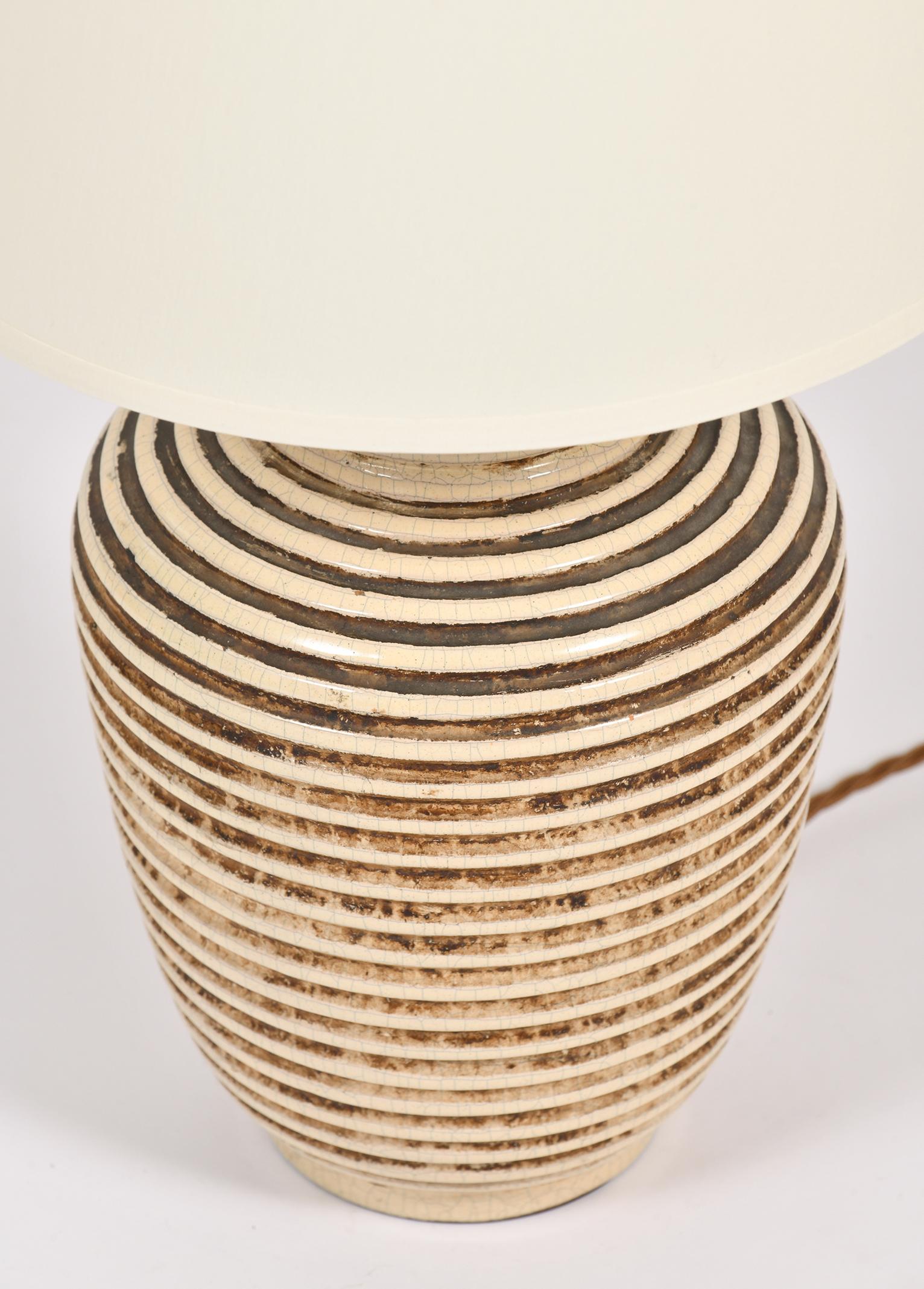 Two-Tone Crakle Glazed Ceramic Lamp, by Primavera In Good Condition In London, GB
