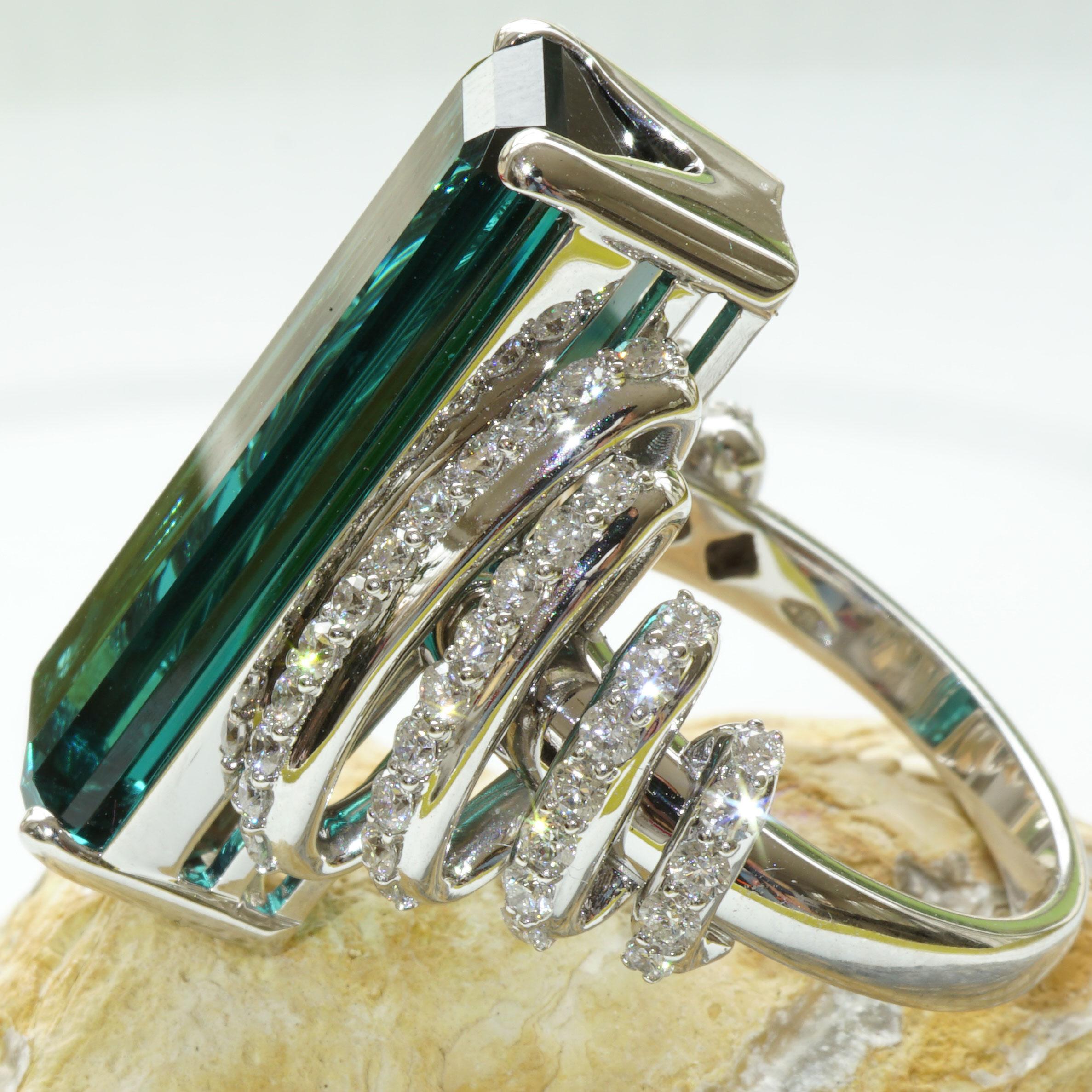 Brilliant Cut Unimaginably Mysterious Mint Blue Indicolith Brilliant Ring from Afghanistan