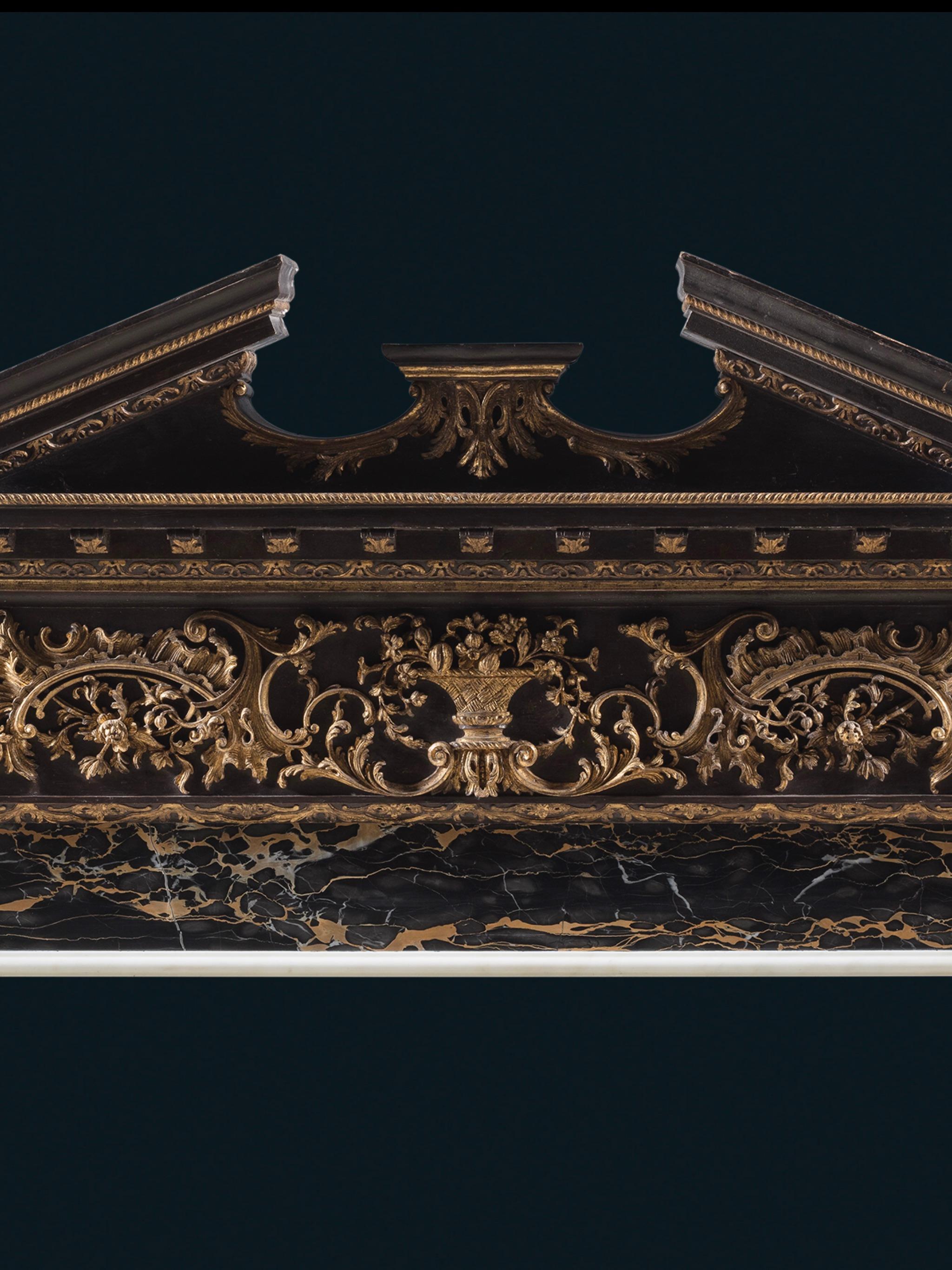 Carved A Unique 18th Century Palladian Chimneypiece in Parcel-Gilt and Portoro Nero For Sale