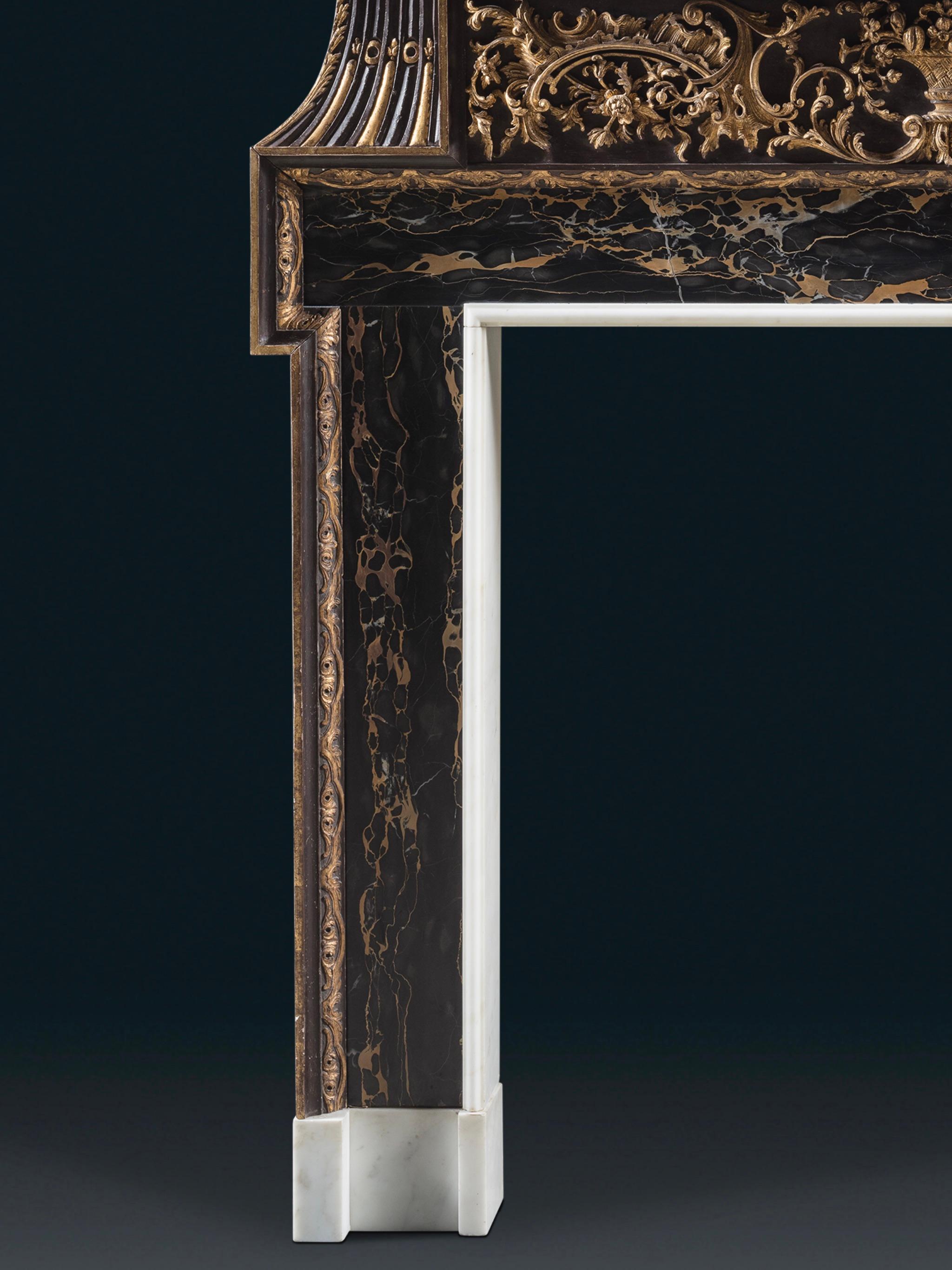 18th Century and Earlier A Unique 18th Century Palladian Chimneypiece in Parcel-Gilt and Portoro Nero For Sale