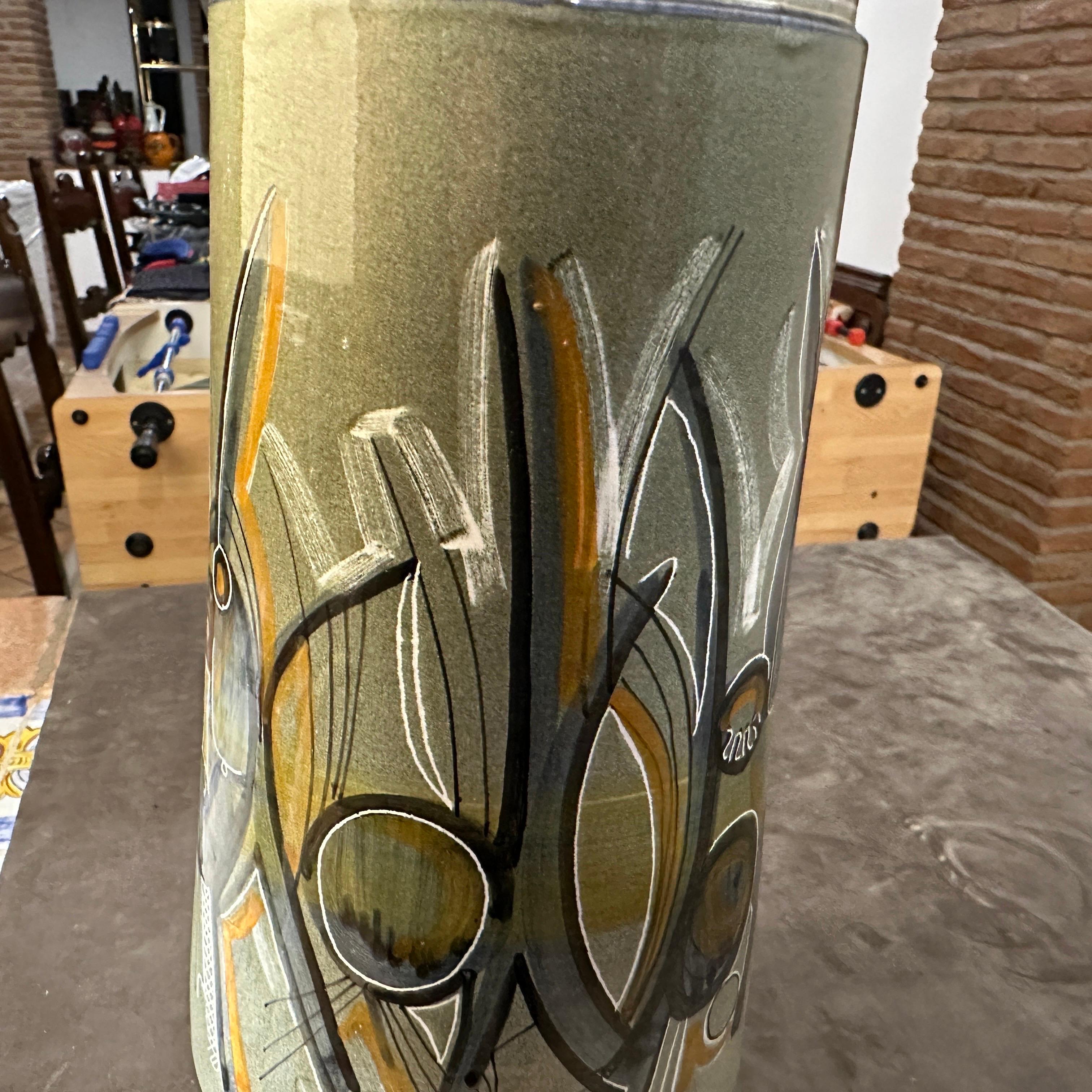 Unique 1960s Futurist Hand-Painted Ceramic Vase by Cianciolo for Nova (Sicily)
A true collector's item and a bold statement piece for any modern interior, a unique collaboration between a talented artist, Cianciolo (signed), and the esteemed