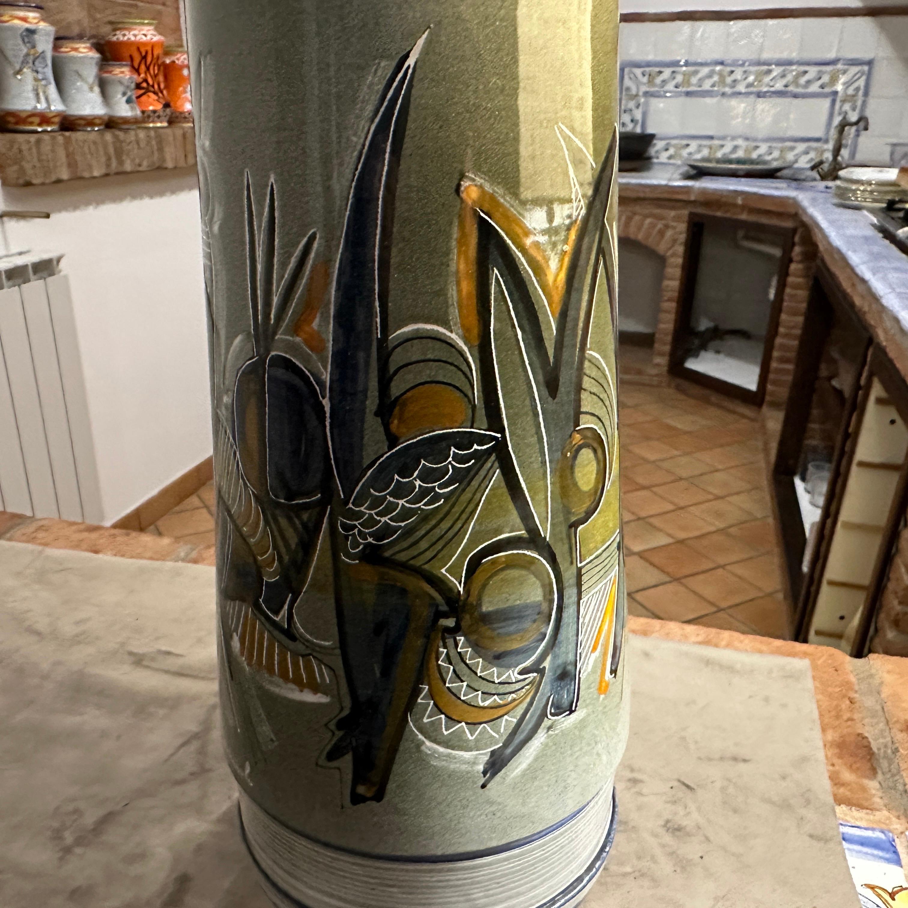 A Unique 1960s Futurist hand-Painted Ceramic Vase by Cianciolo for Nova In Excellent Condition For Sale In Aci Castello, IT