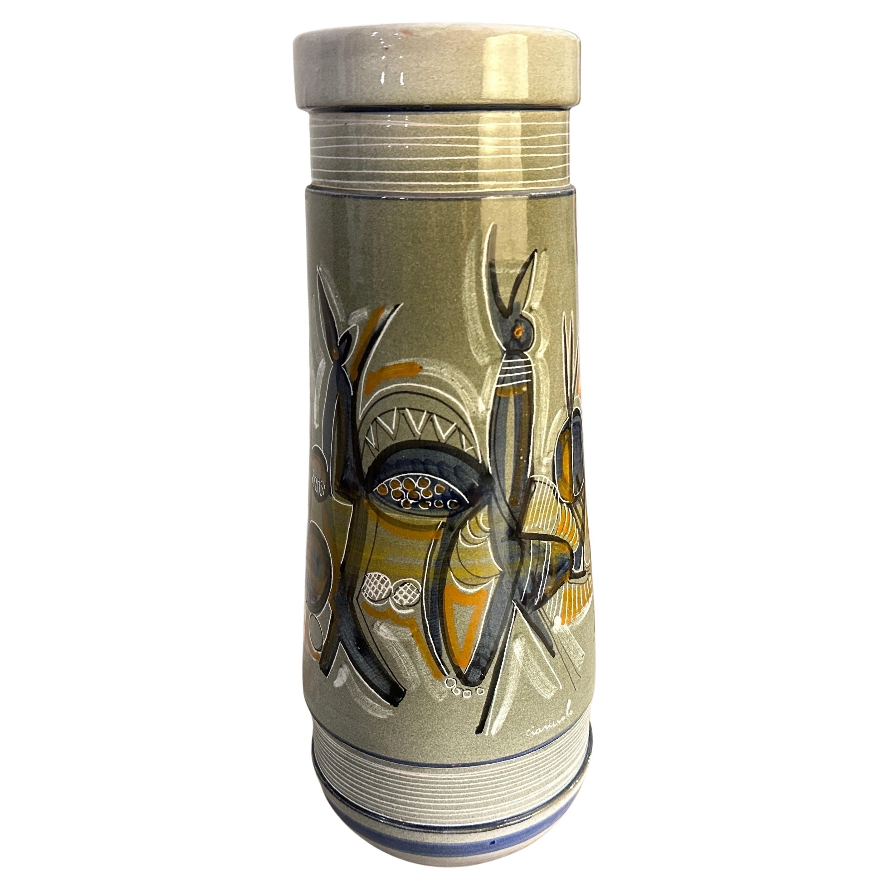 A Unique 1960s Futurist hand-Painted Ceramic Vase by Cianciolo for Nova For Sale