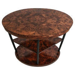 Table d'appoint ou de centre Art Déco unique à trois niveaux en ronce de noyer, Autriche, années 1920