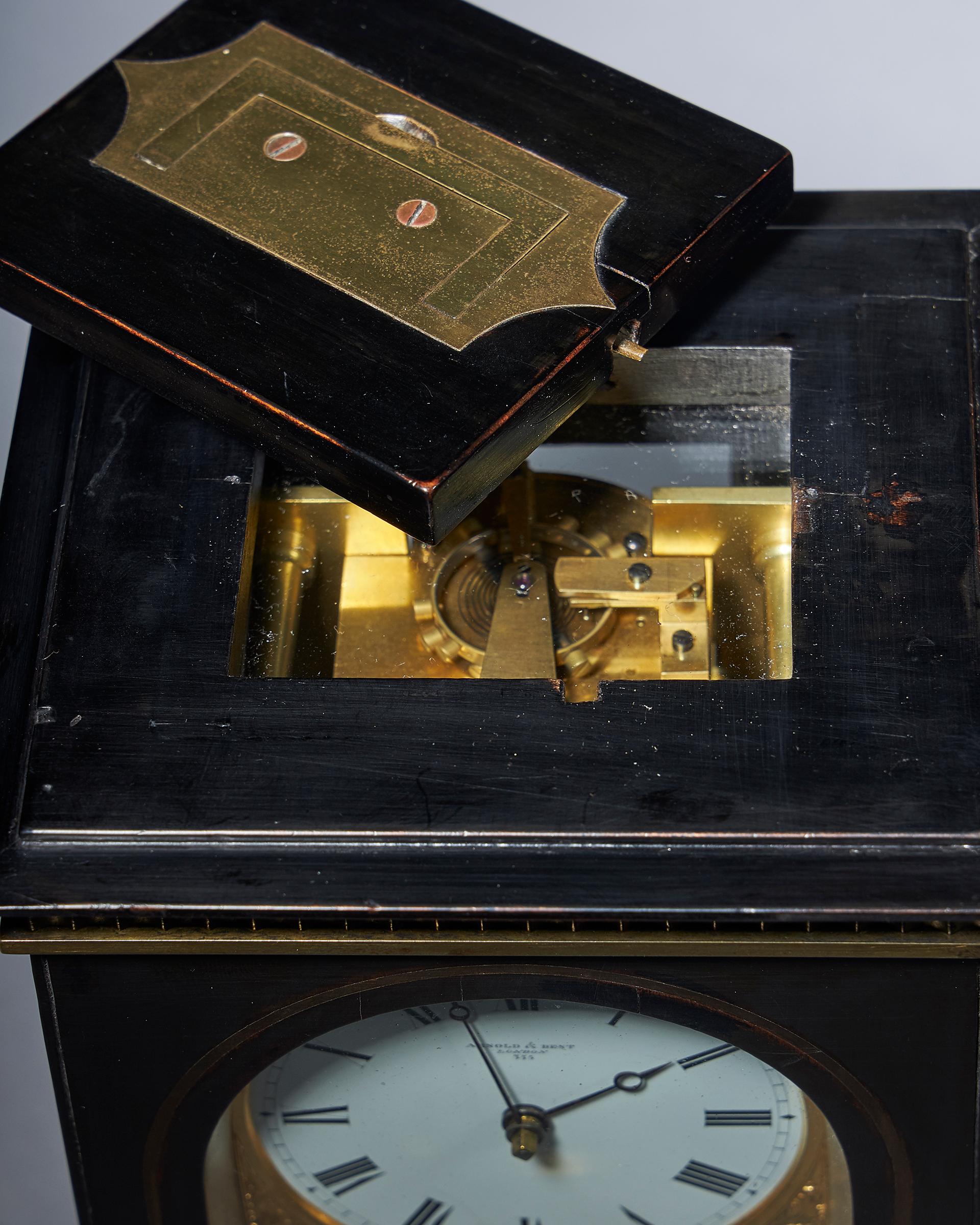 Ebony Unique and Fine Mid 19th-Century Travelling Clock by Arnold and Dent