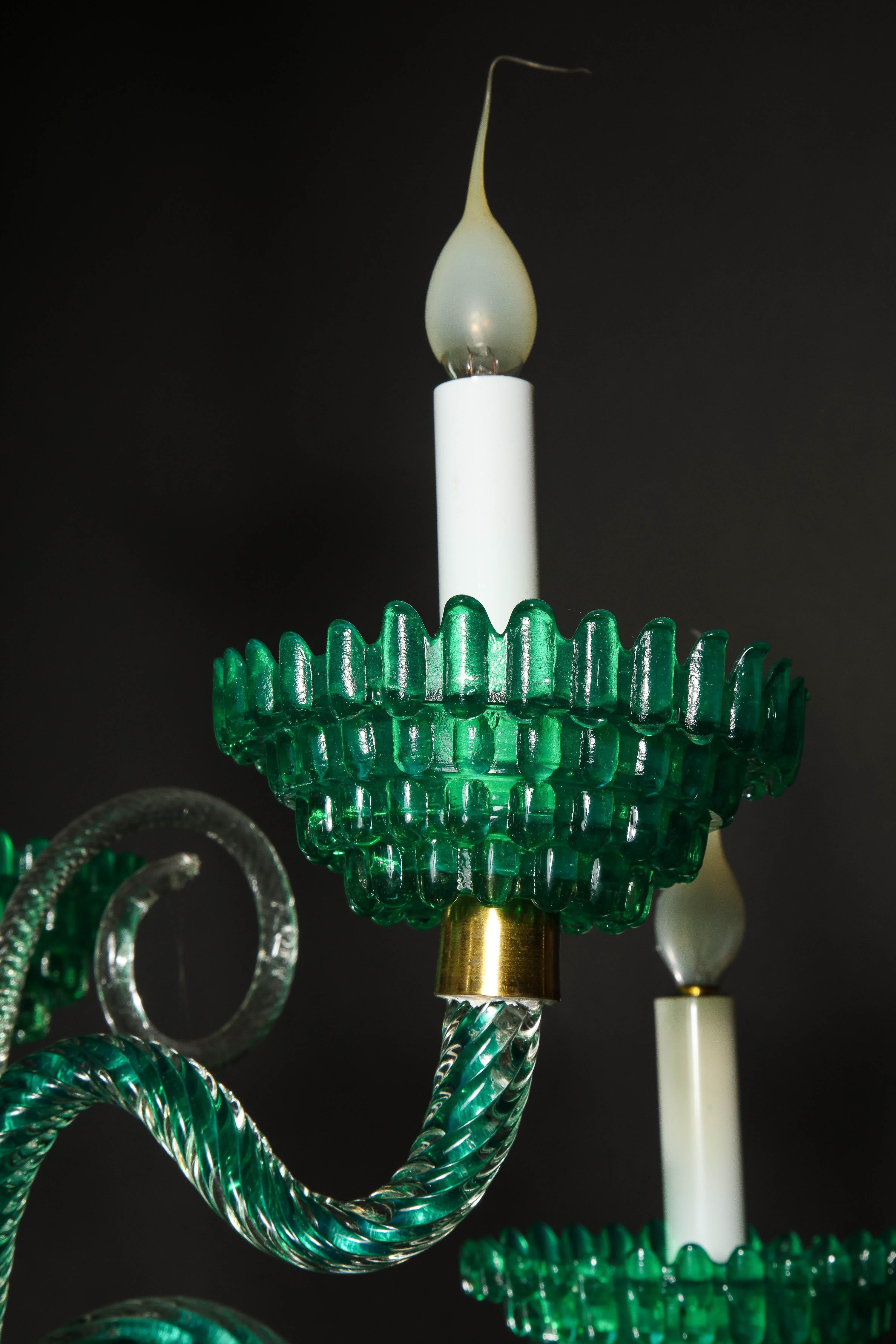 Unique and Large Antique Art Deco Italian Murano Glass Green Chandelier 5