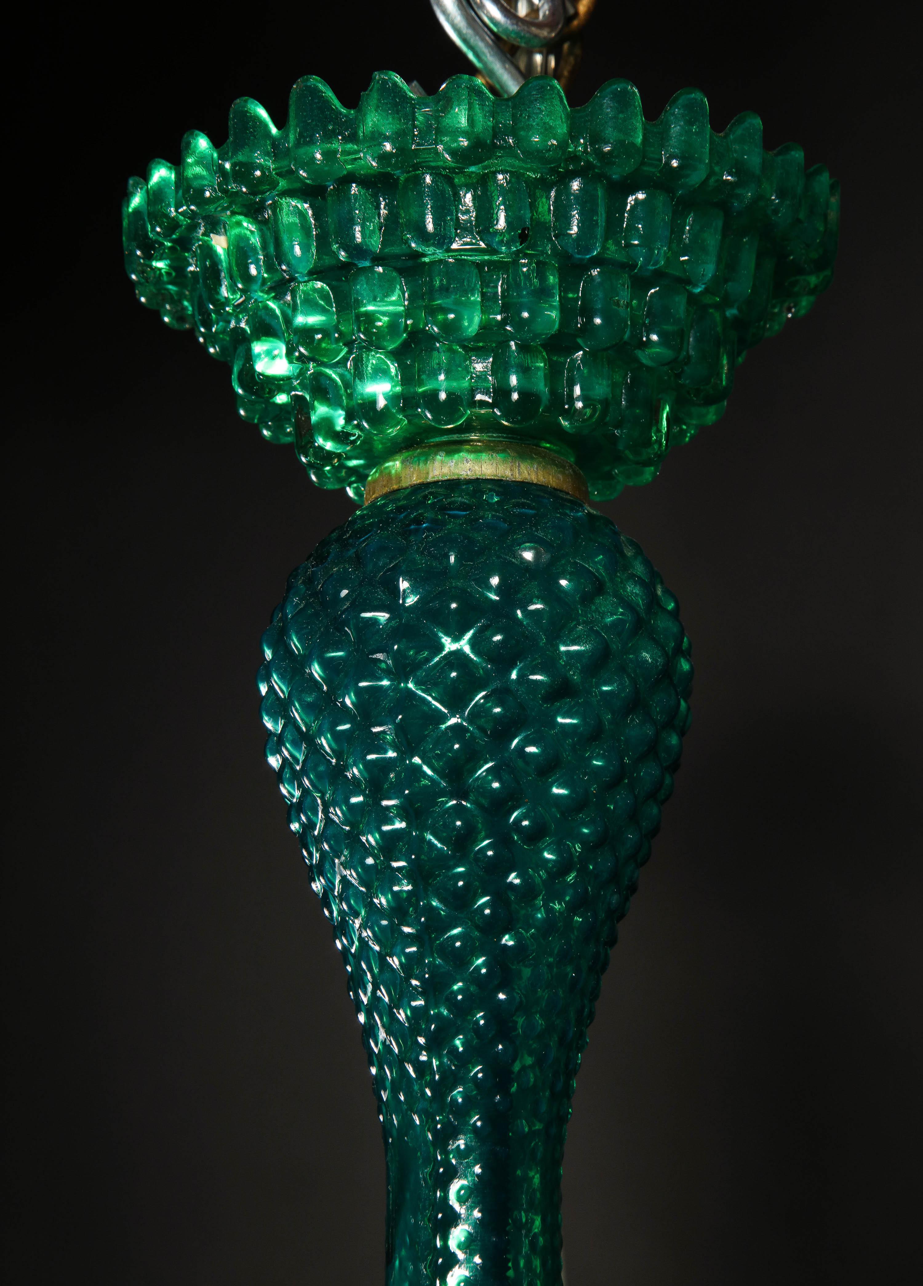 Unique and Large Antique Art Deco Italian Murano Glass Green Chandelier 6