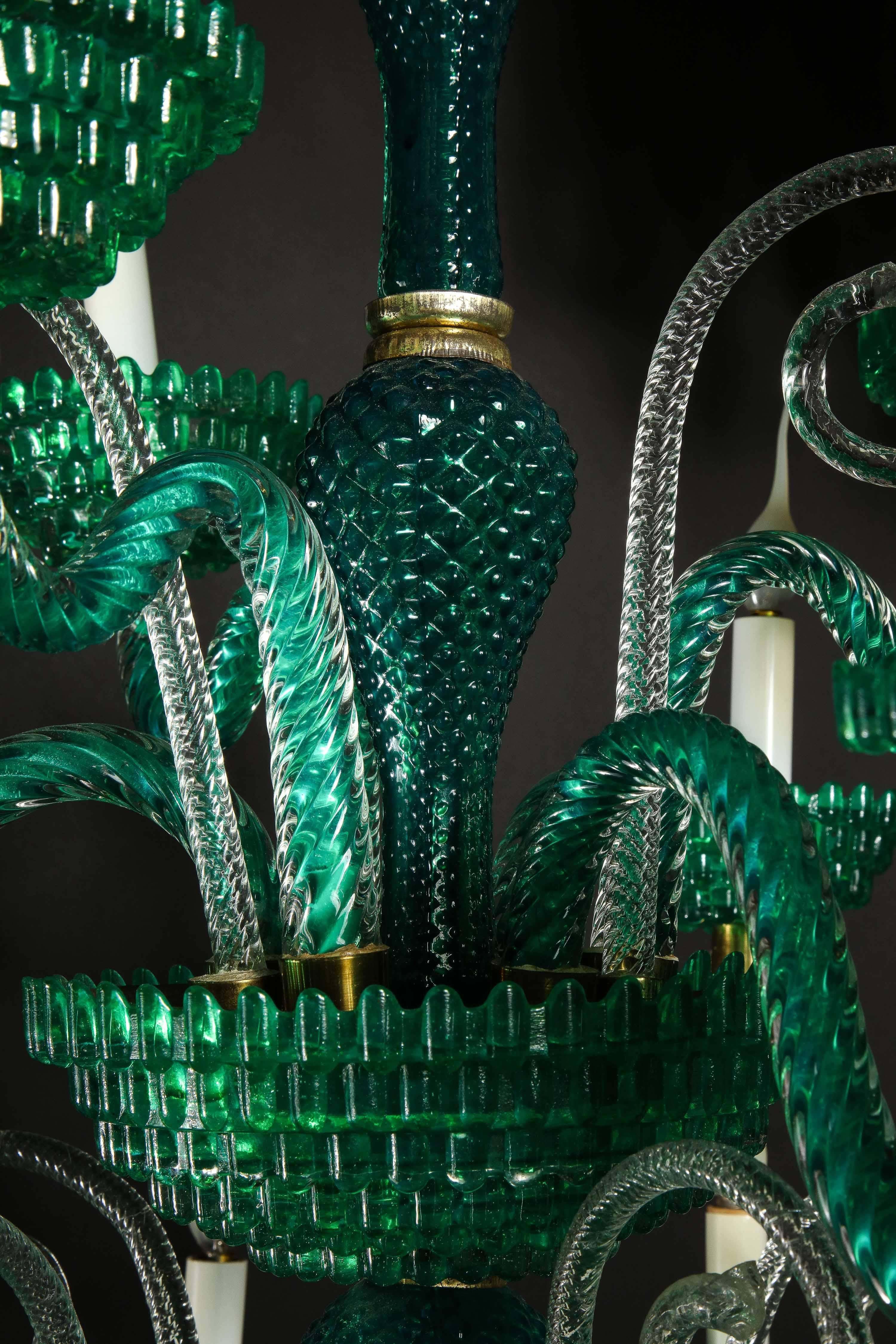 Unique and Large Antique Art Deco Italian Murano Glass Green Chandelier 7