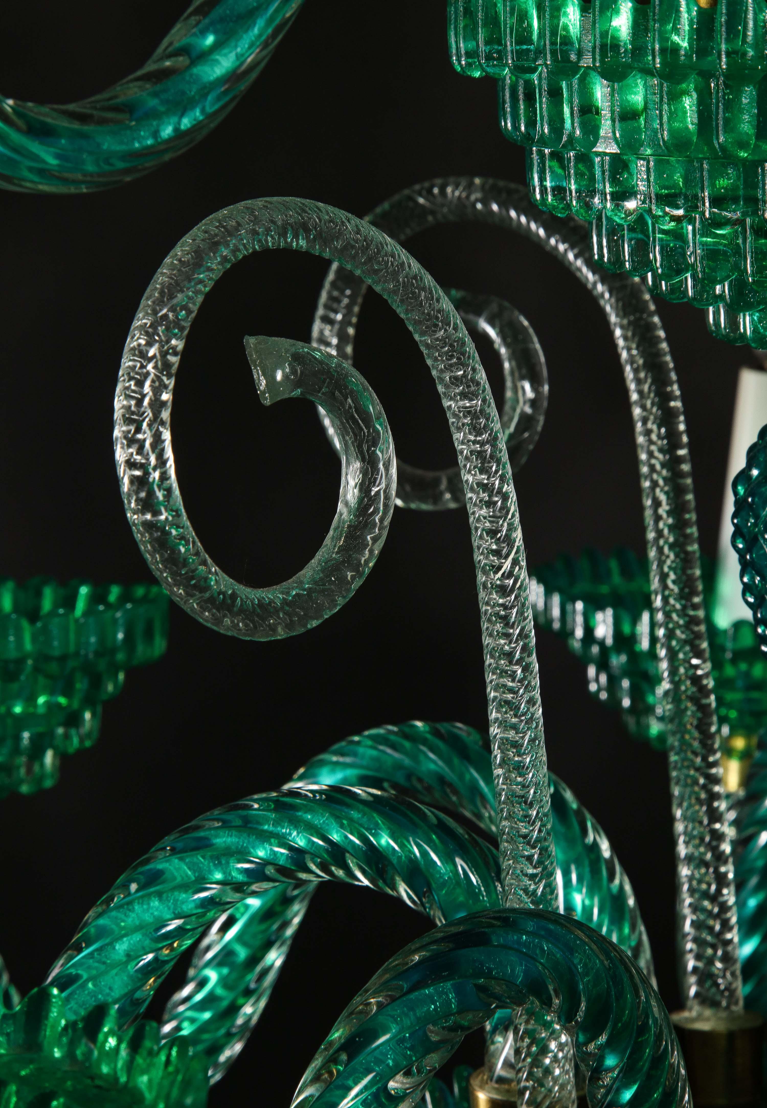 Unique and Large Antique Art Deco Italian Murano Glass Green Chandelier 8
