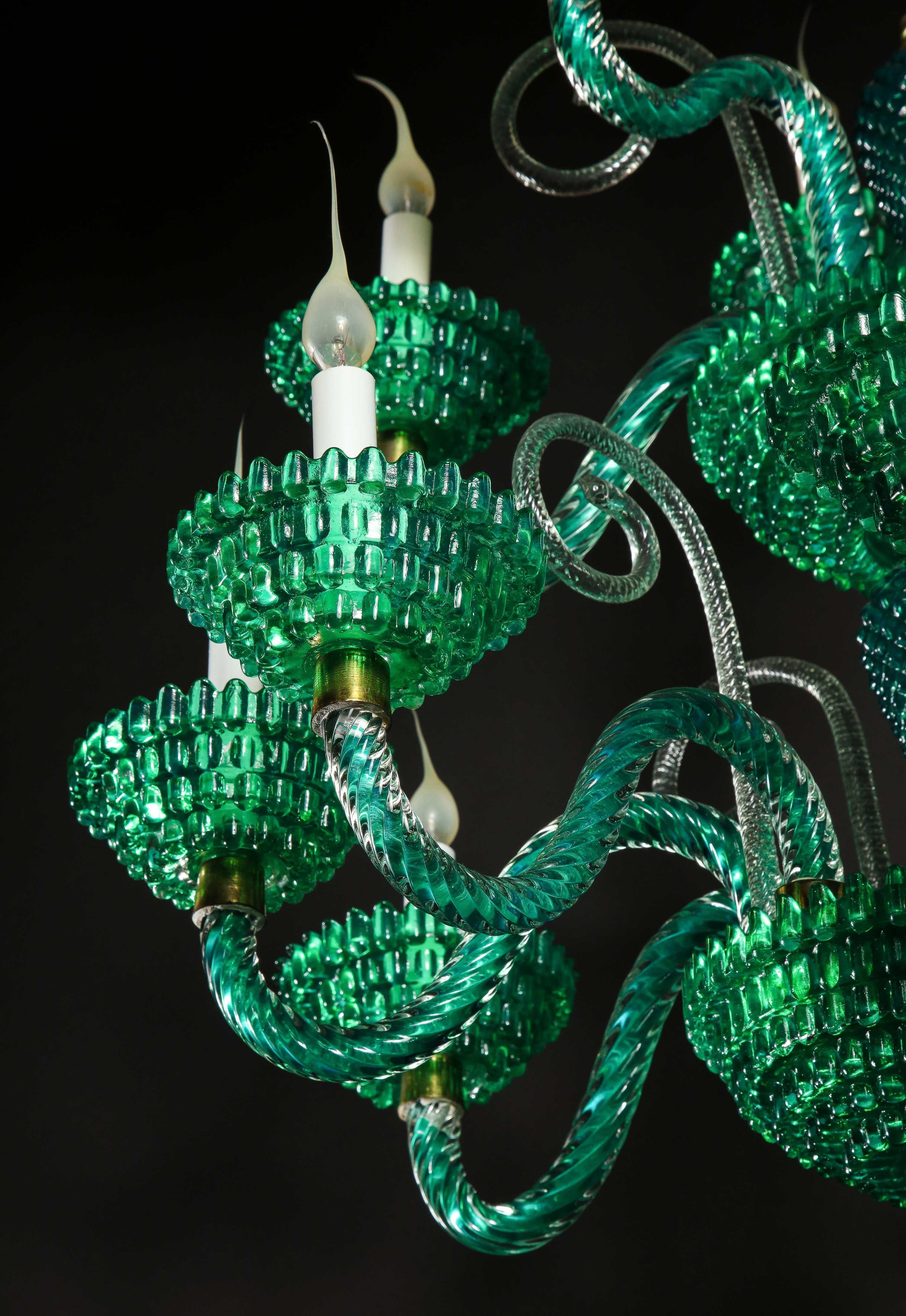 Unique and Large Antique Art Deco Italian Murano Glass Green Chandelier 11