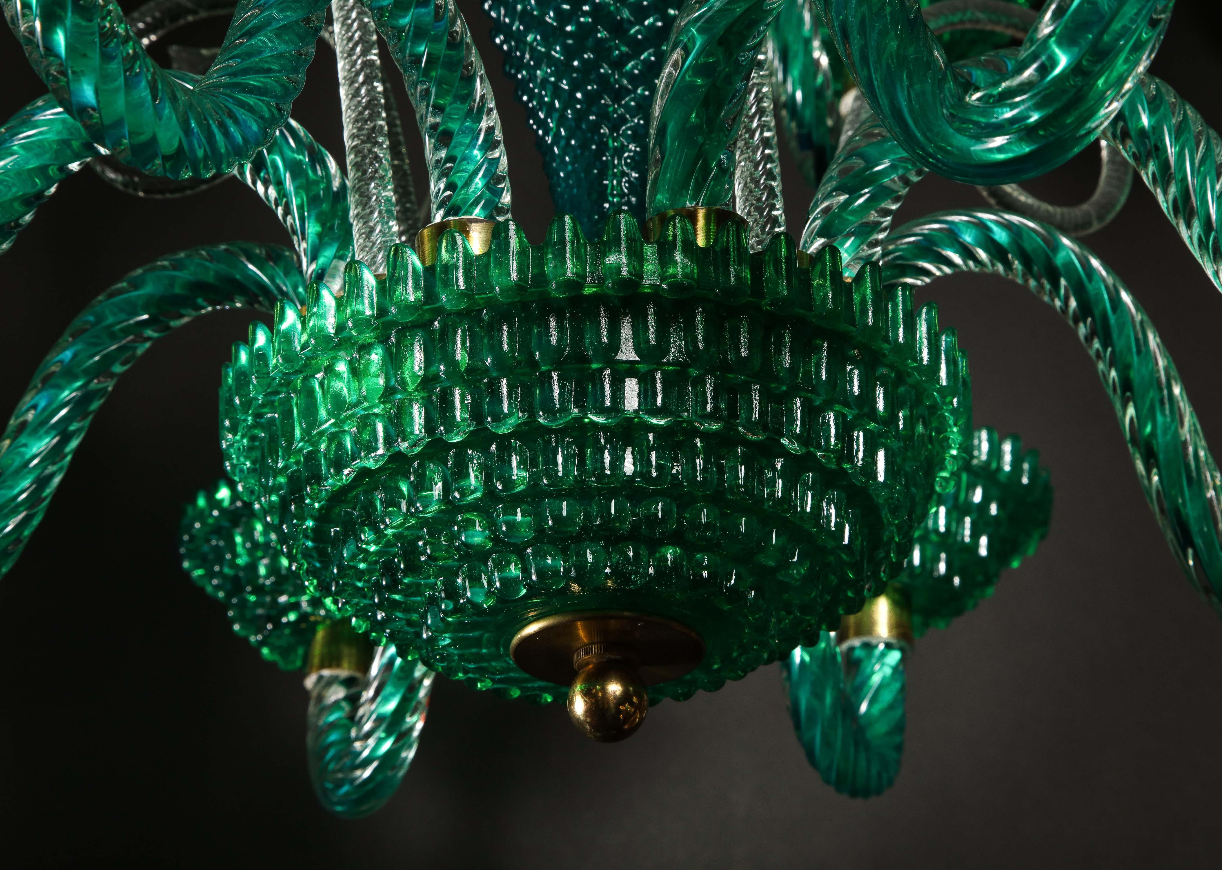 20th Century Unique and Large Antique Art Deco Italian Murano Glass Green Chandelier