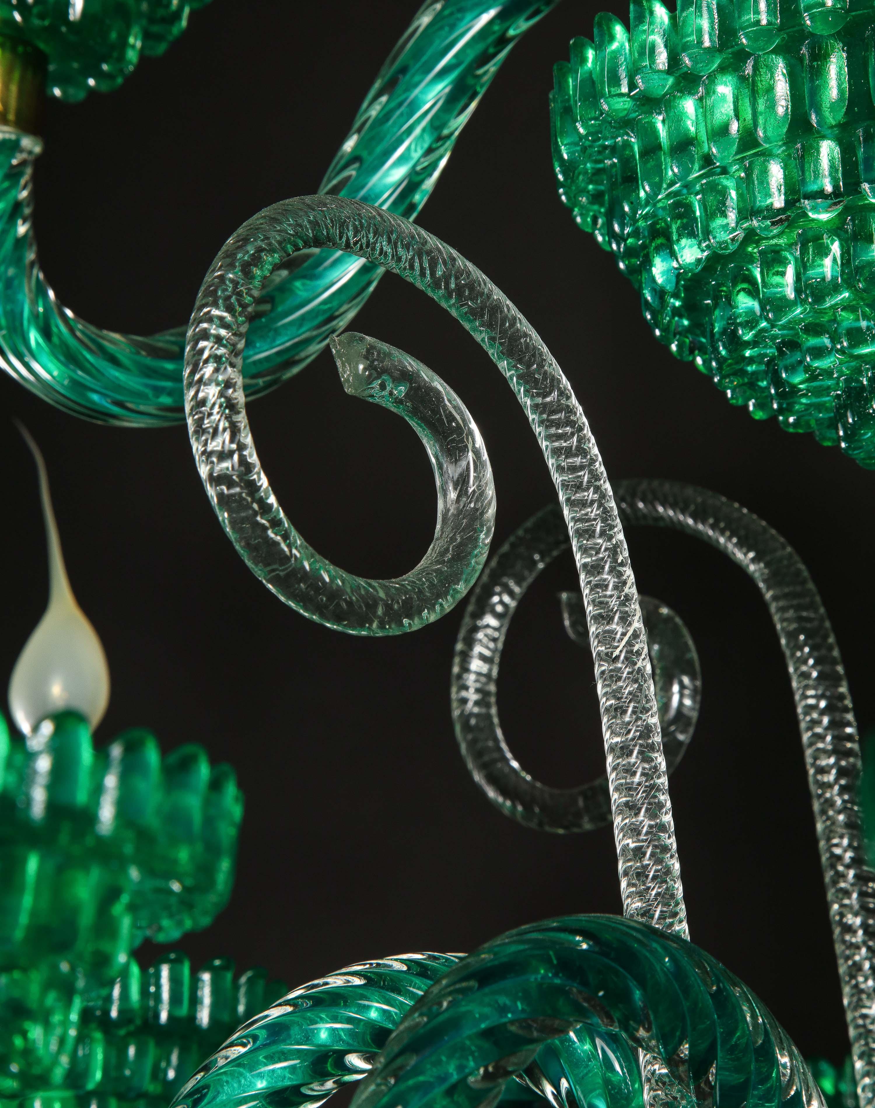 Unique and Large Antique Art Deco Italian Murano Glass Green Chandelier 2