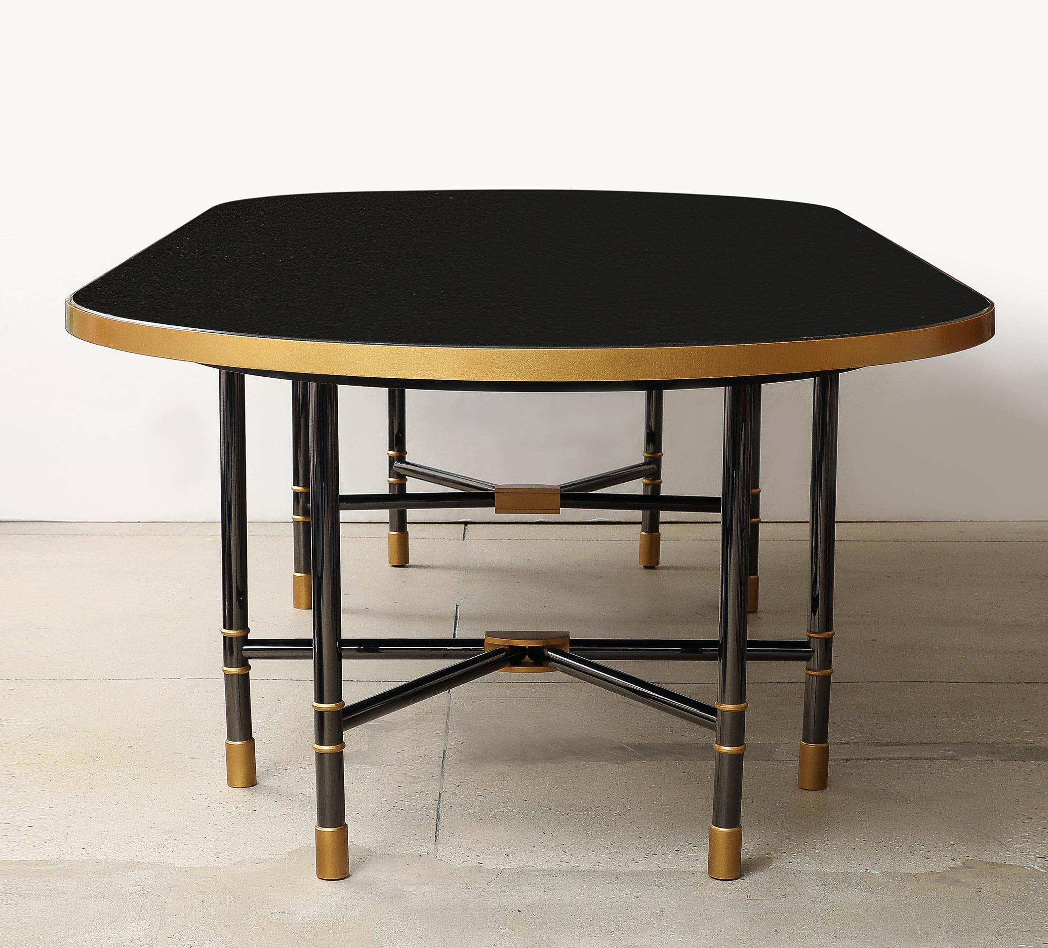 American A Unique and Superb Bronze and Granite Dining Table, by Karl Springer For Sale