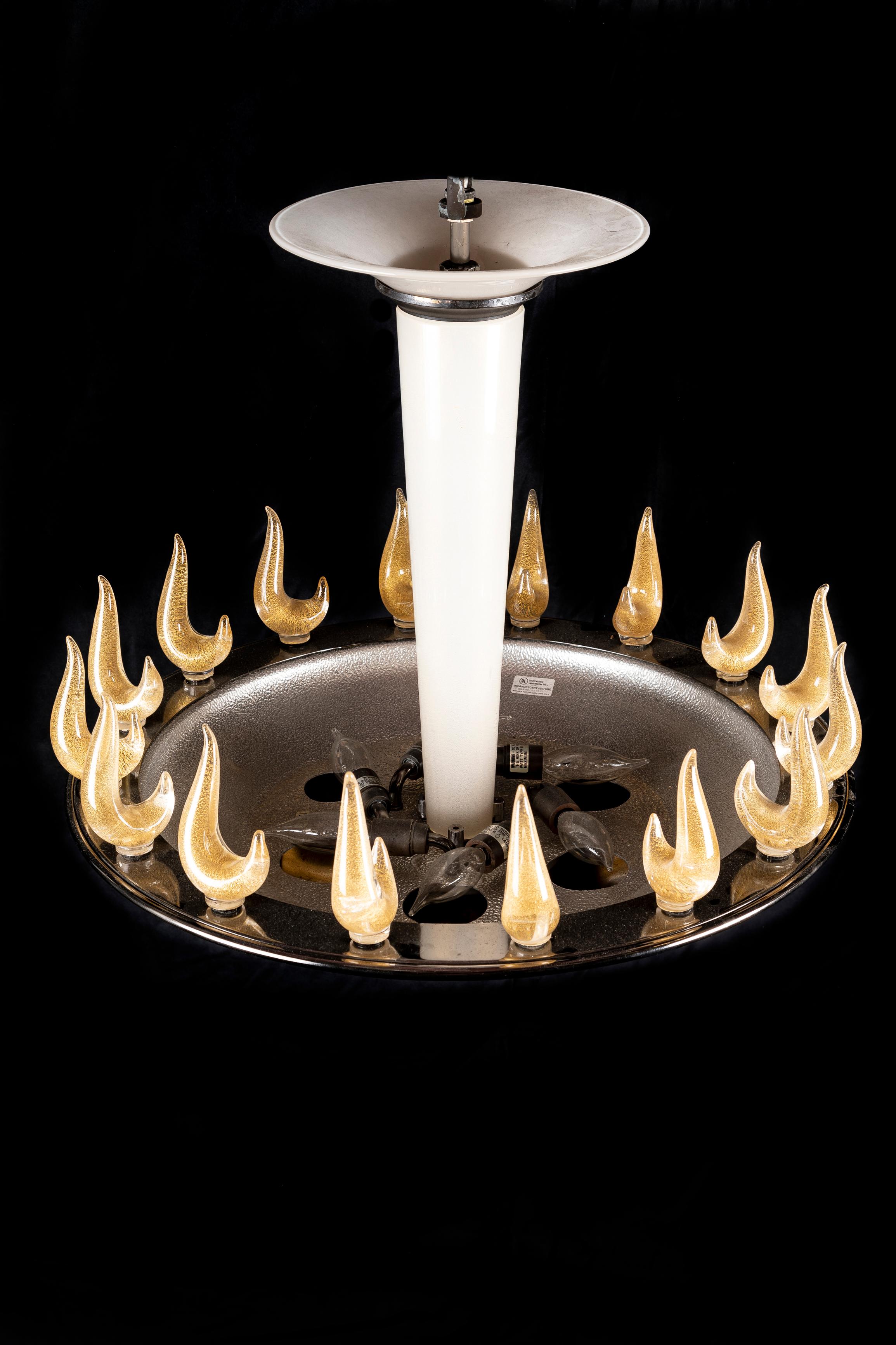 Metal A Unique Antique Art Deco Murano Glass Chandelier, 1940 For Sale