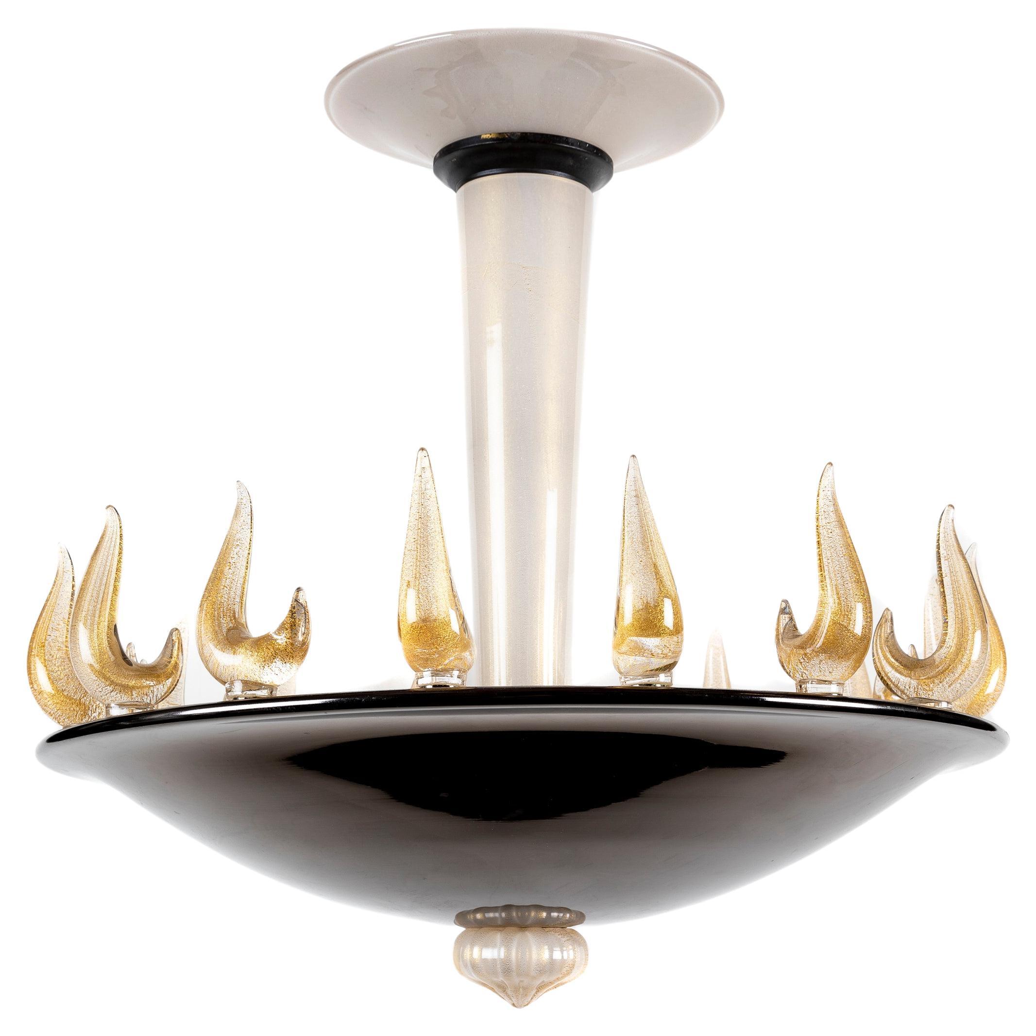 A Unique Antique Art Deco Murano Glass Chandelier, 1940 For Sale