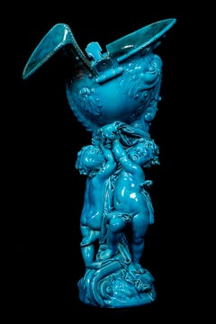 A Unique Antique French Louis XVI Sevres Style Blue Porcelain Figural Cntrpiece